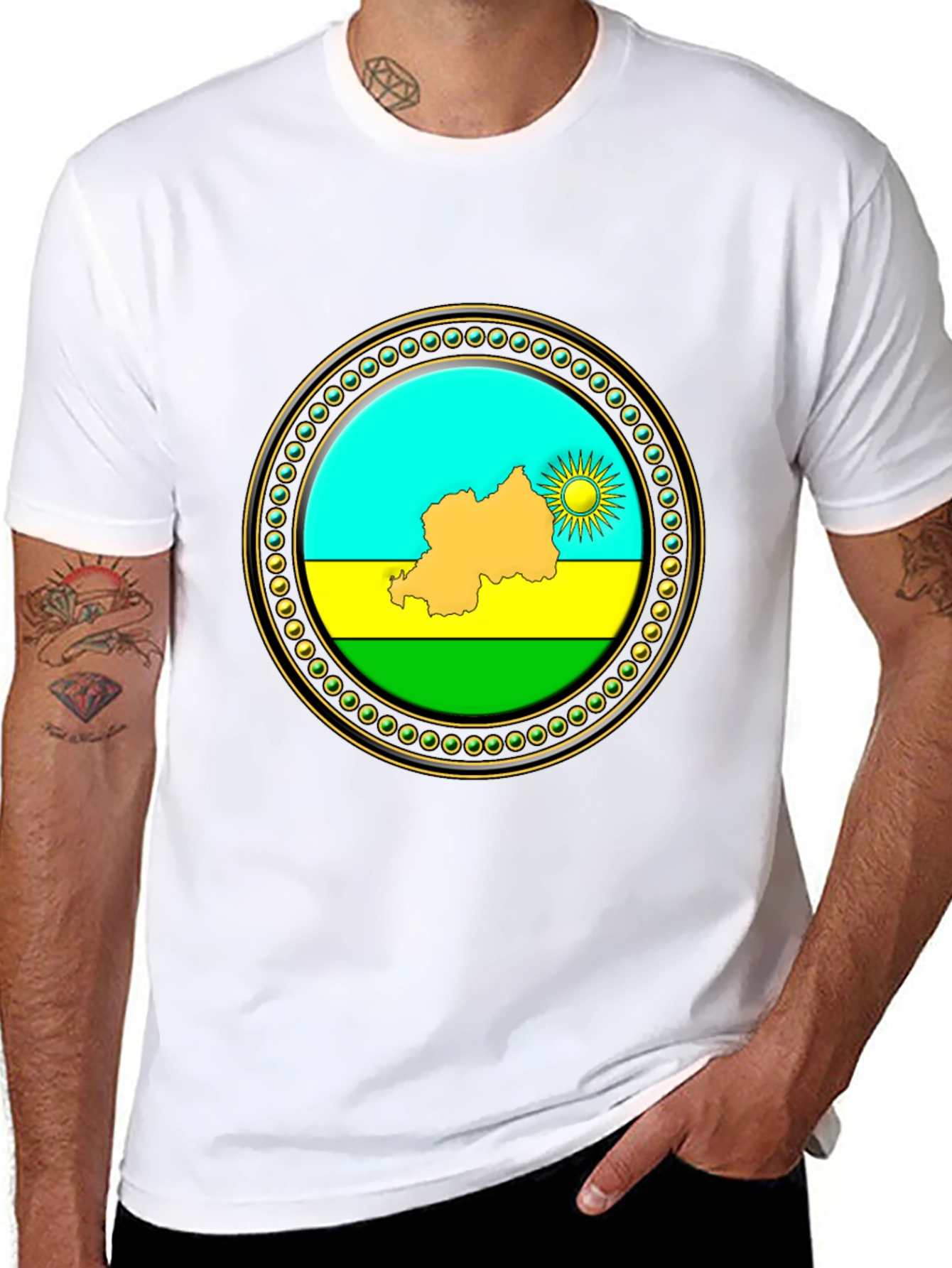 Rwanda Flag Graphic Tee - Black Crew Neck