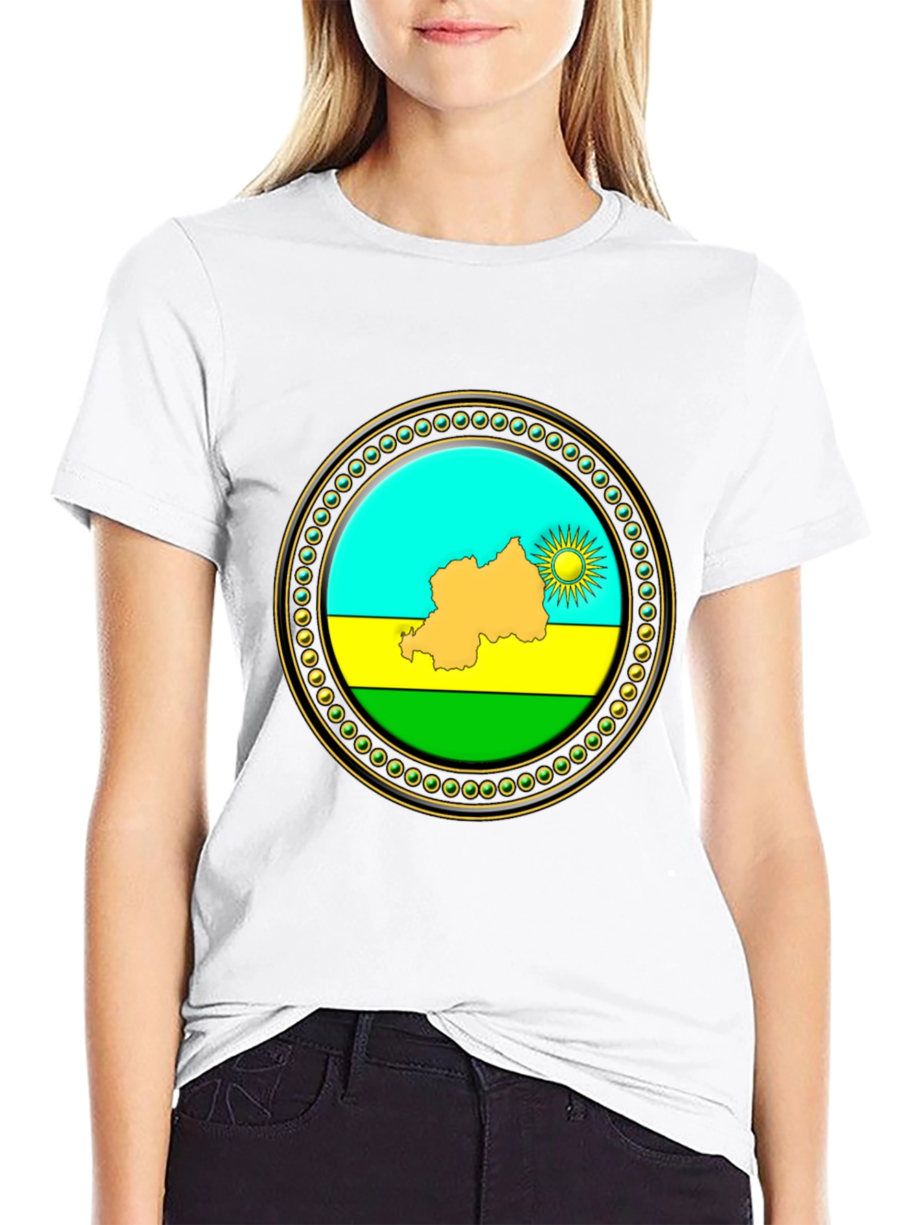 Rwanda Flag Graphic Tee - Black Crew Neck
