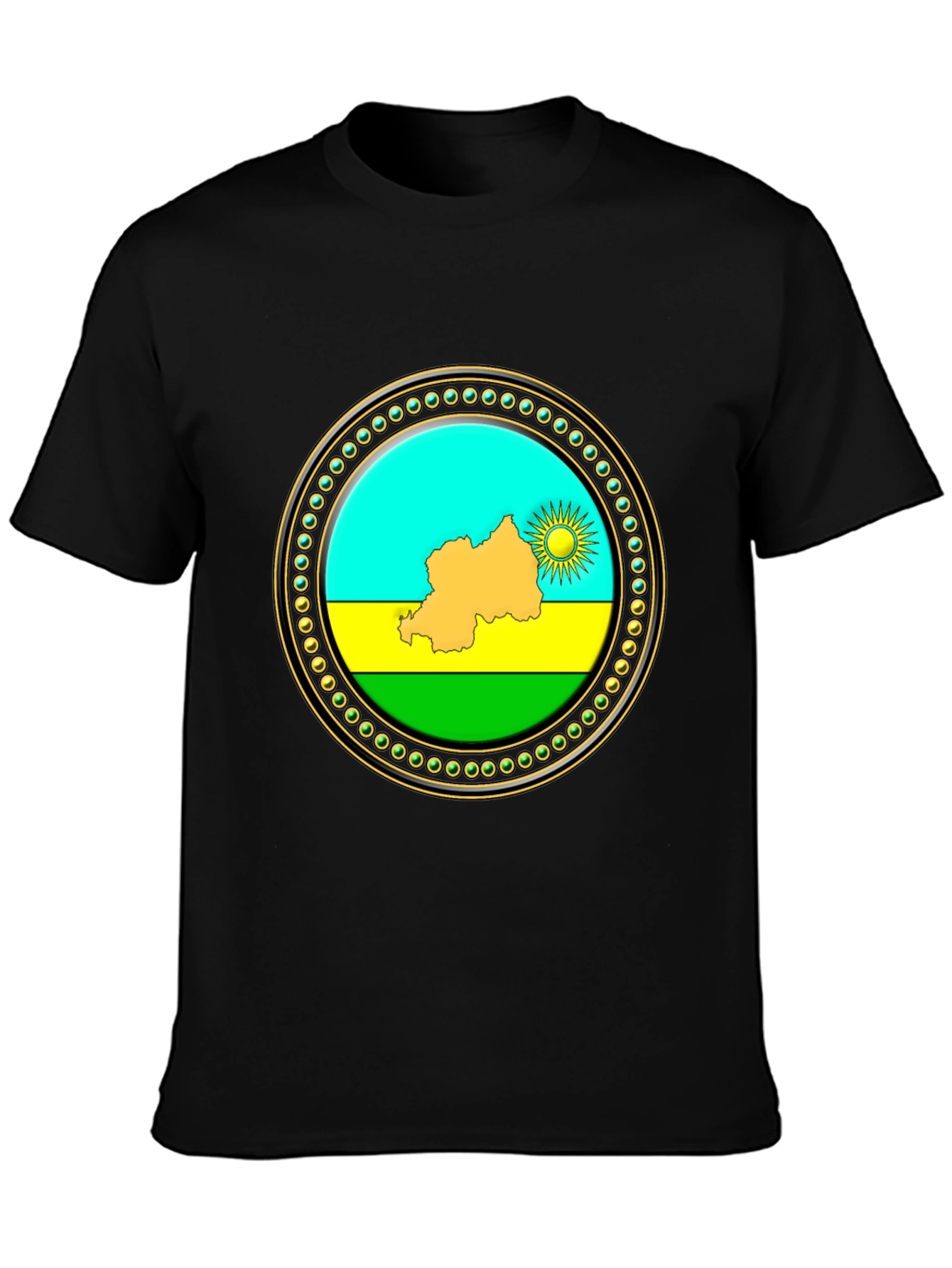 Rwanda Flag Graphic Tee - Black Crew Neck