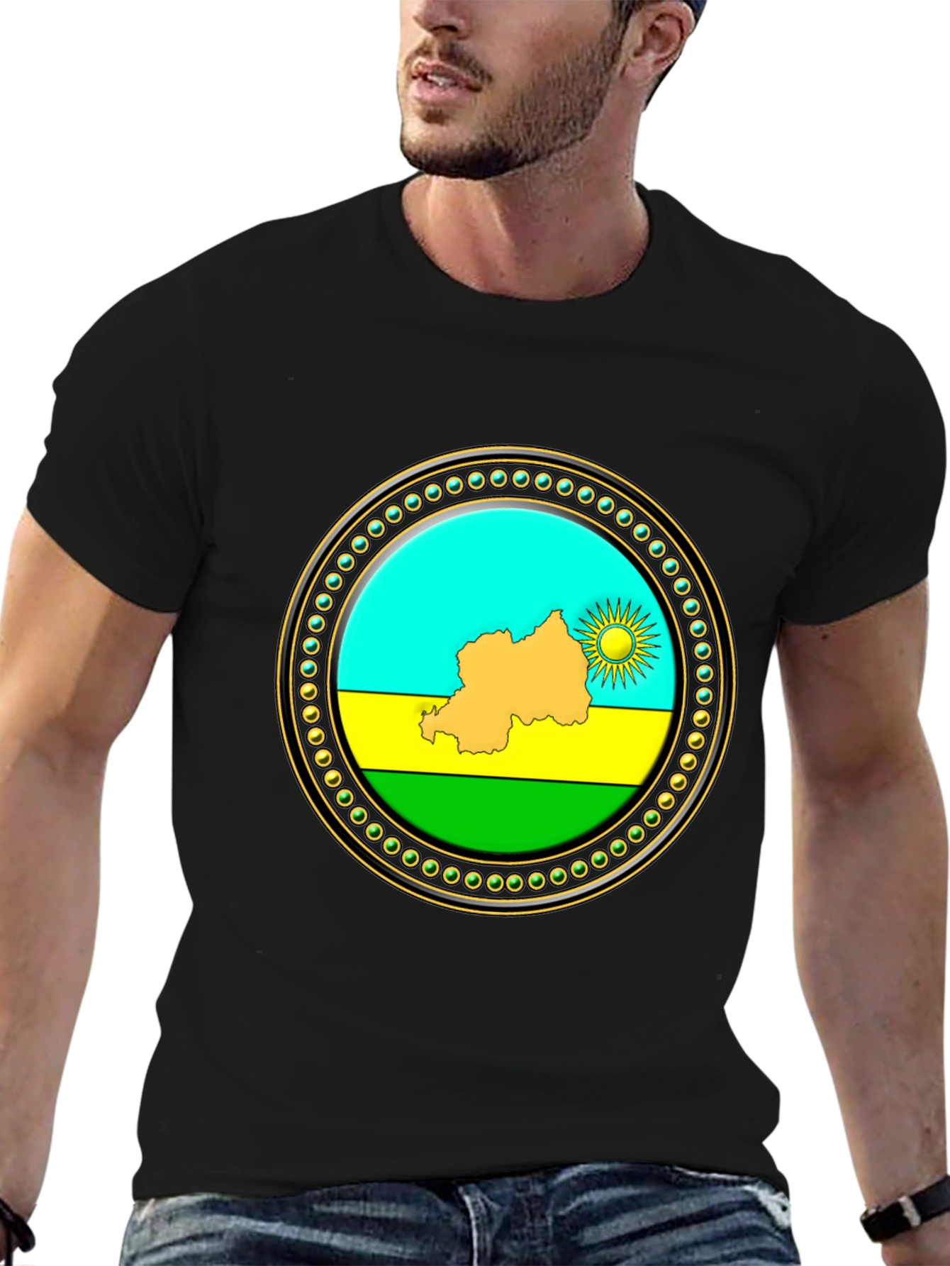 Rwanda Flag Graphic Tee - Black Crew Neck