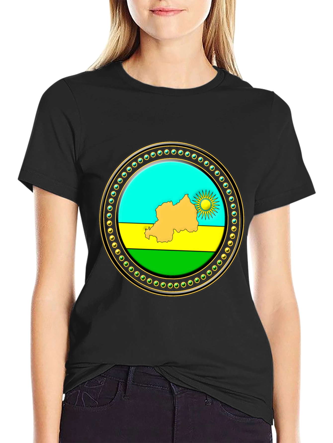 Rwanda Flag Graphic Tee - Black Crew Neck