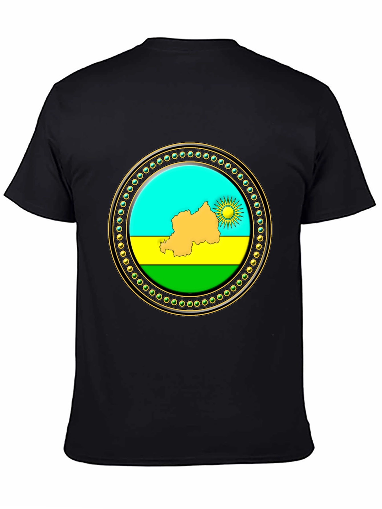 Rwanda Flag Graphic Tee - Black Crew Neck