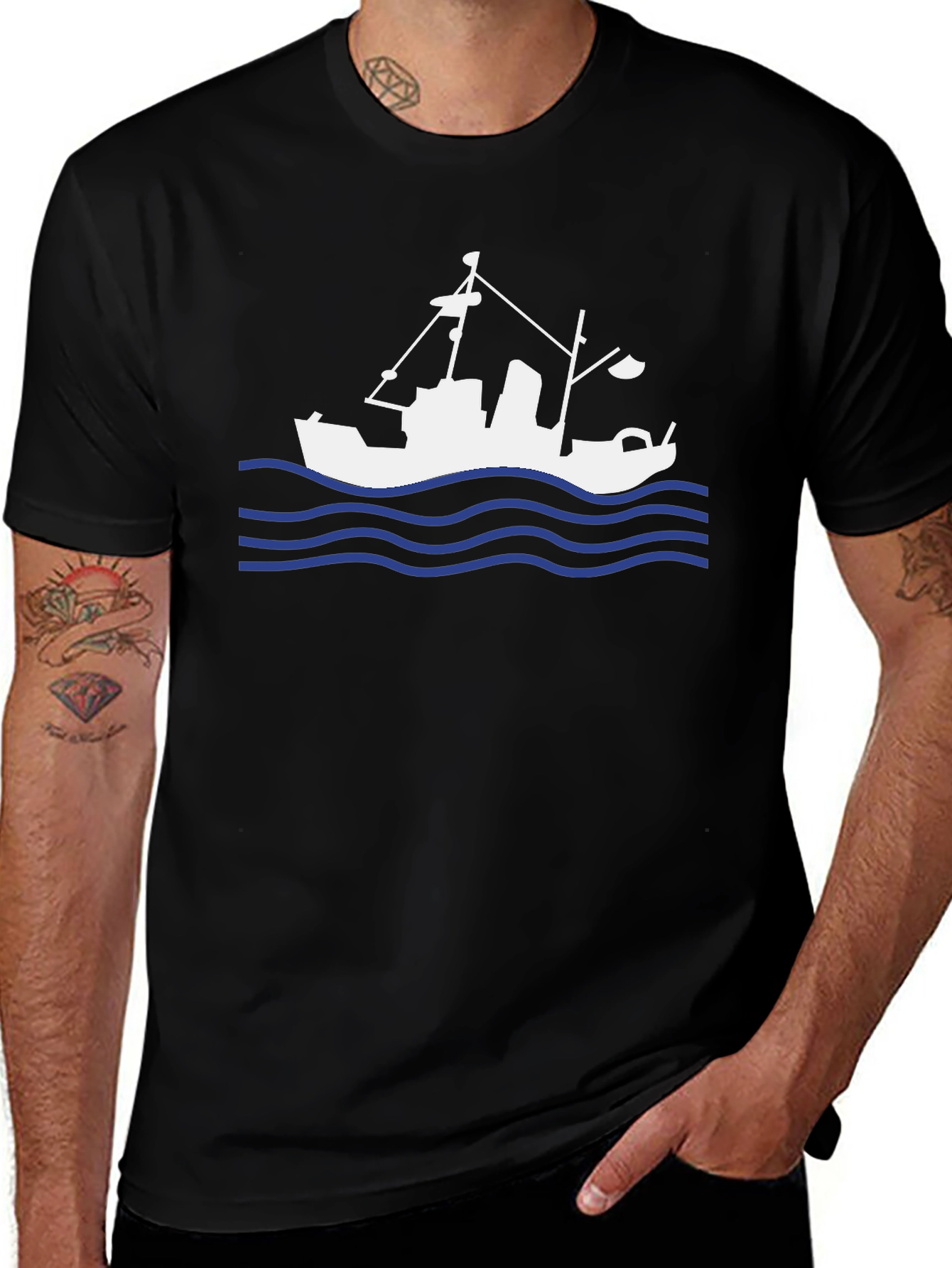 Fishing Boat Graphic Tee - Black