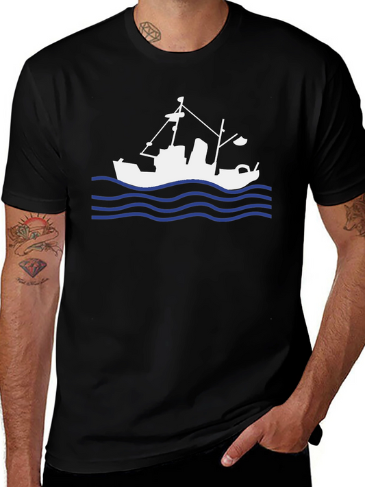 Fishing Boat Graphic Tee - Black