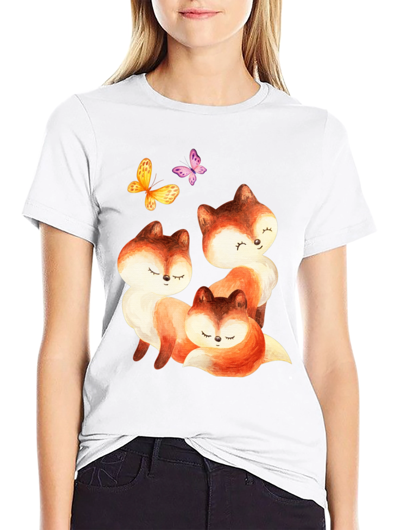 Cute Fox & Butterfly Graphic Tee