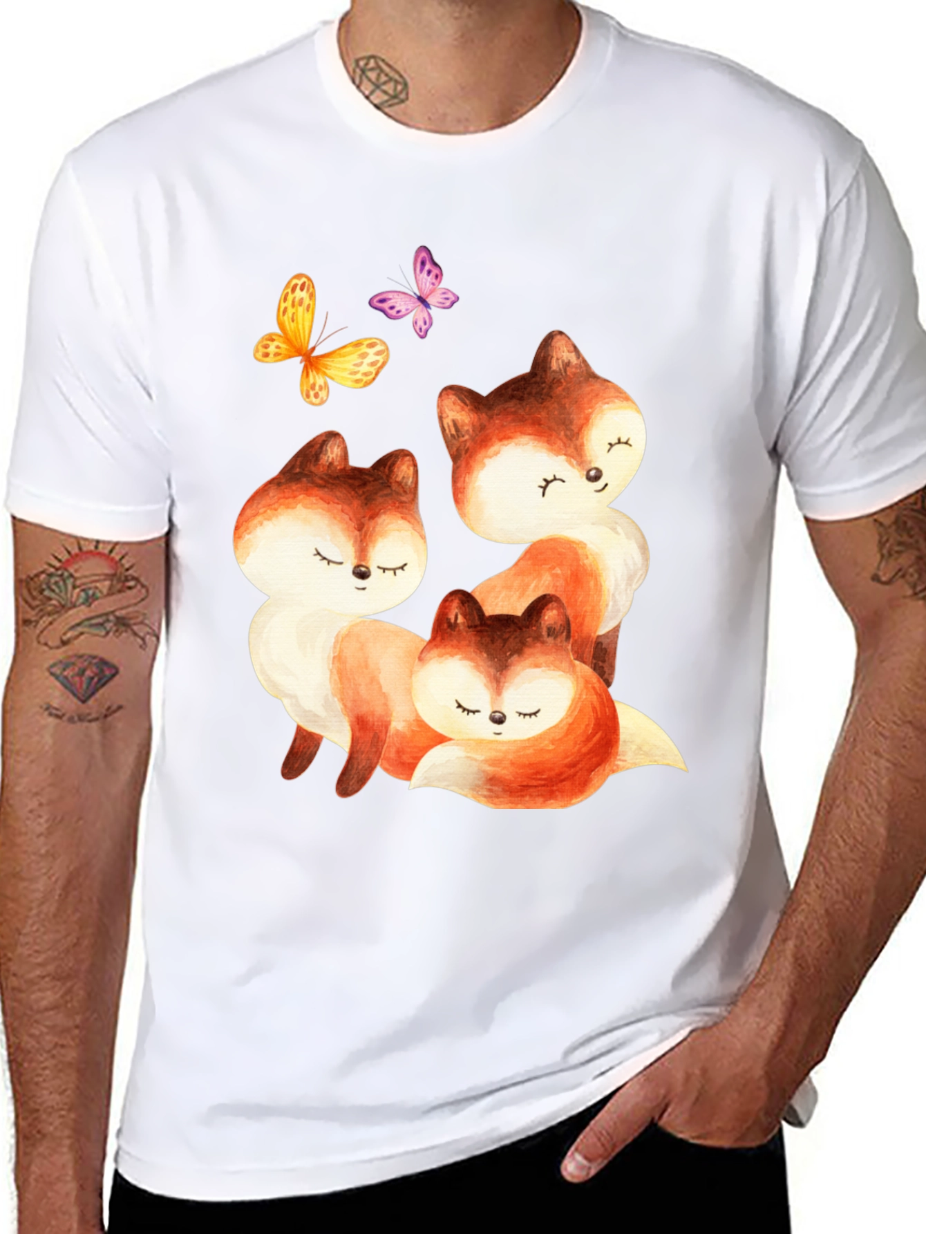 Cute Fox & Butterfly Graphic Tee