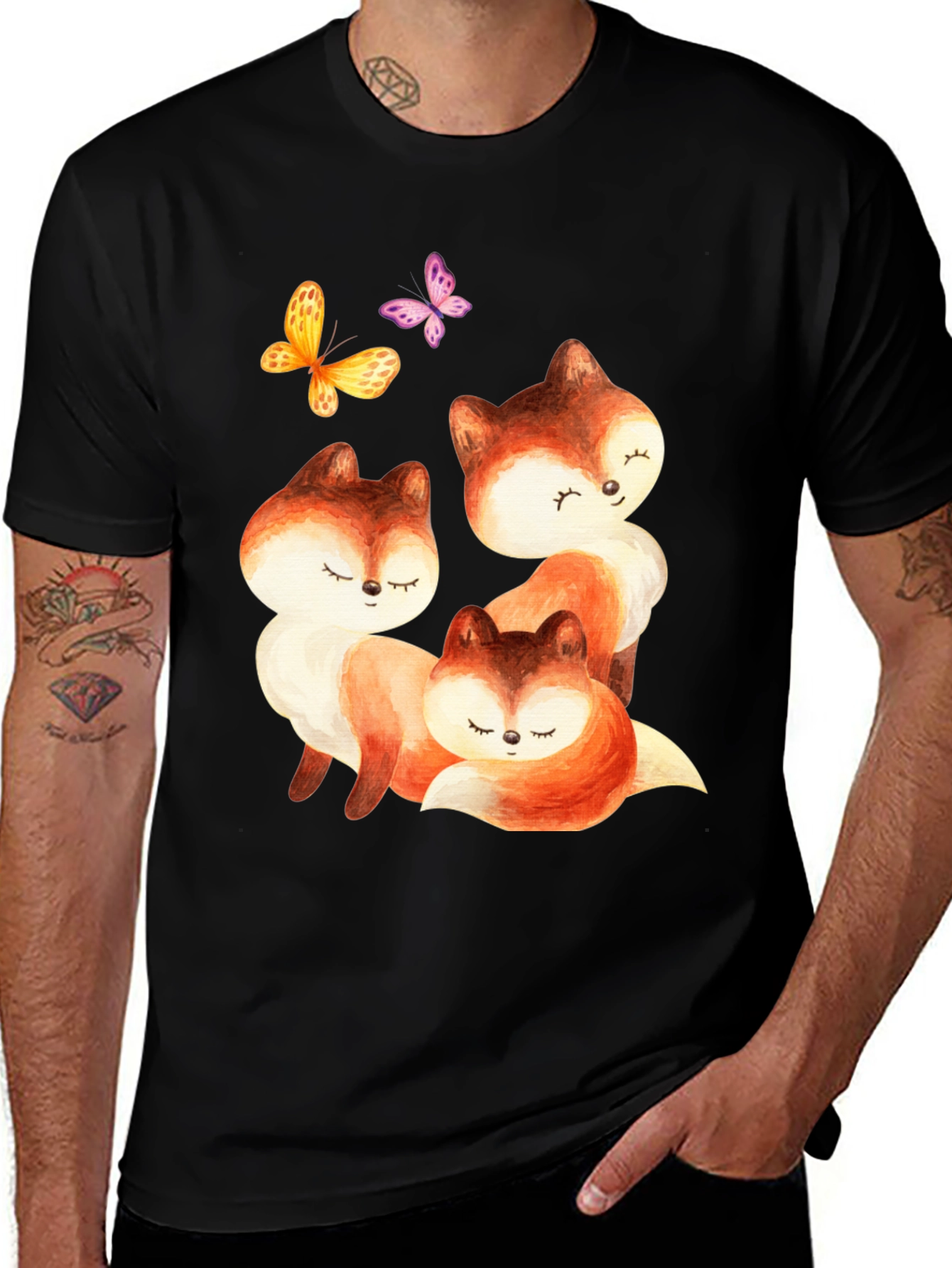 Cute Fox & Butterfly Graphic Tee