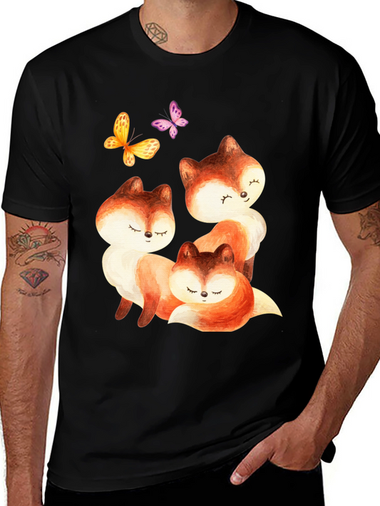 Cute Fox & Butterfly Graphic Tee