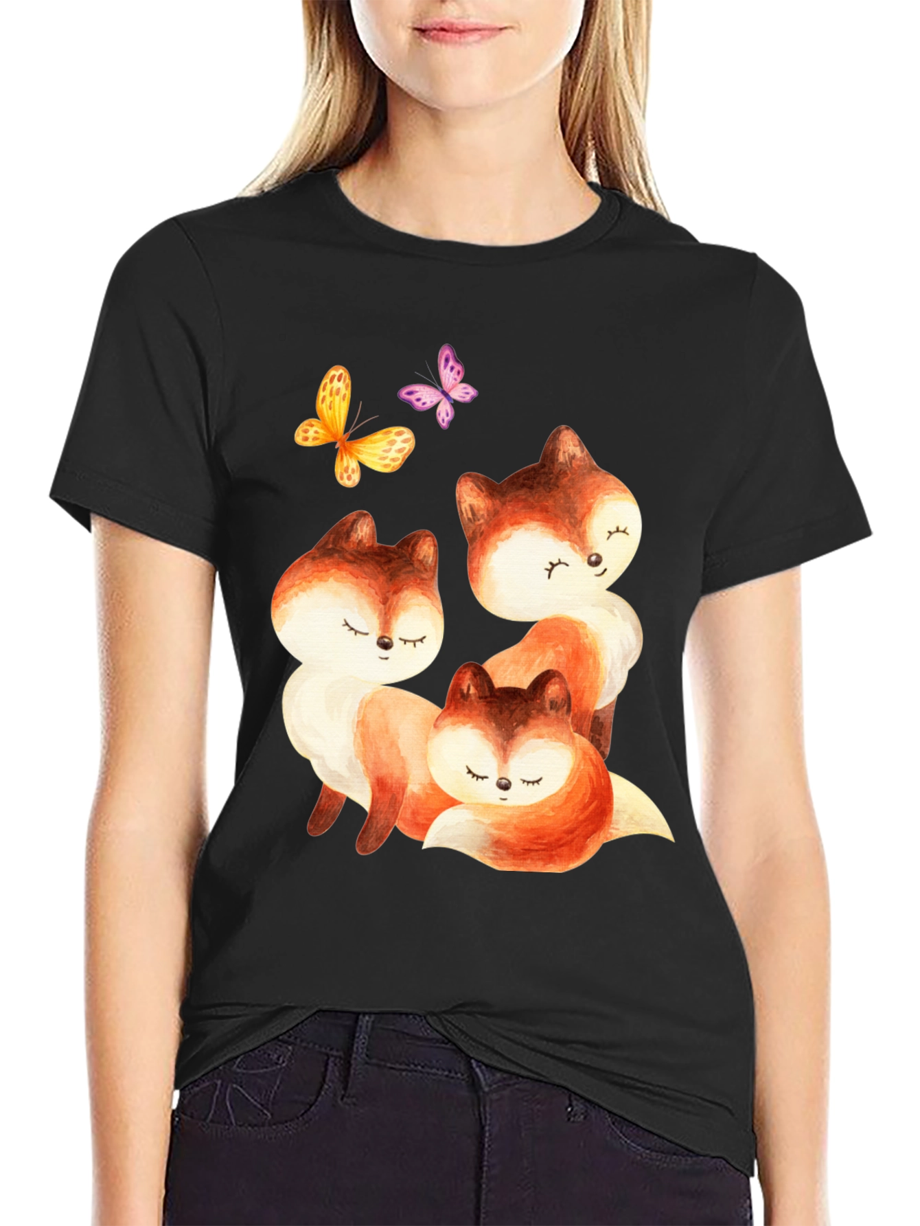 Cute Fox & Butterfly Graphic Tee
