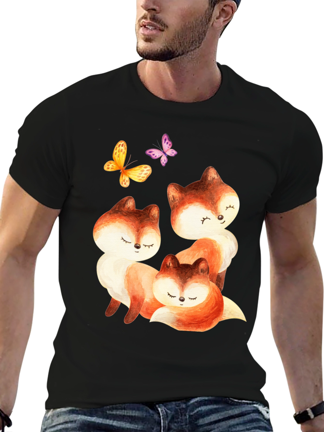 Cute Fox & Butterfly Graphic Tee