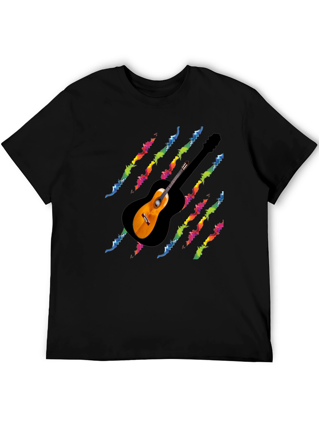 Guitar Rainbow Scratch T-Shirt - Black