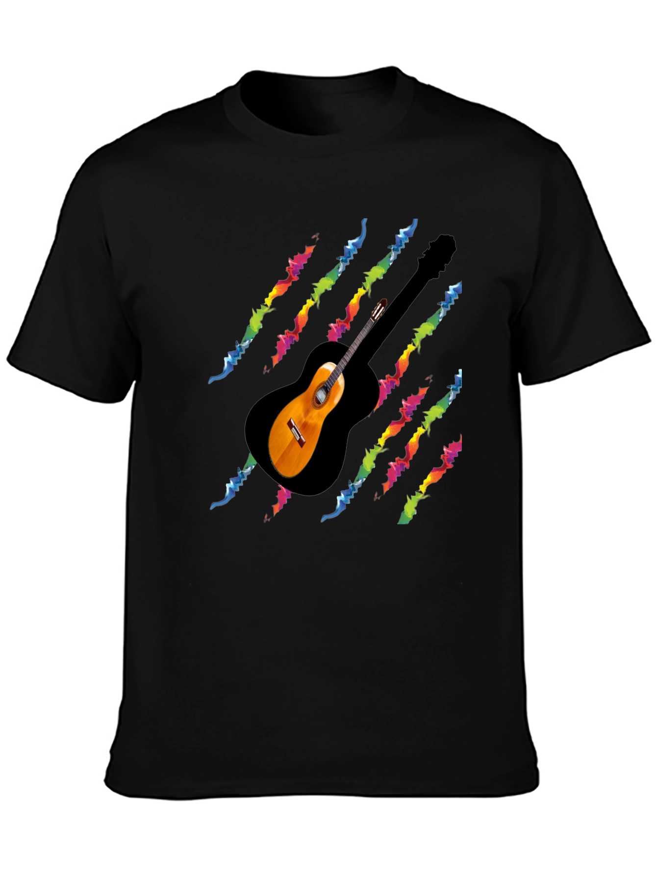Guitar Rainbow Scratch T-Shirt - Black
