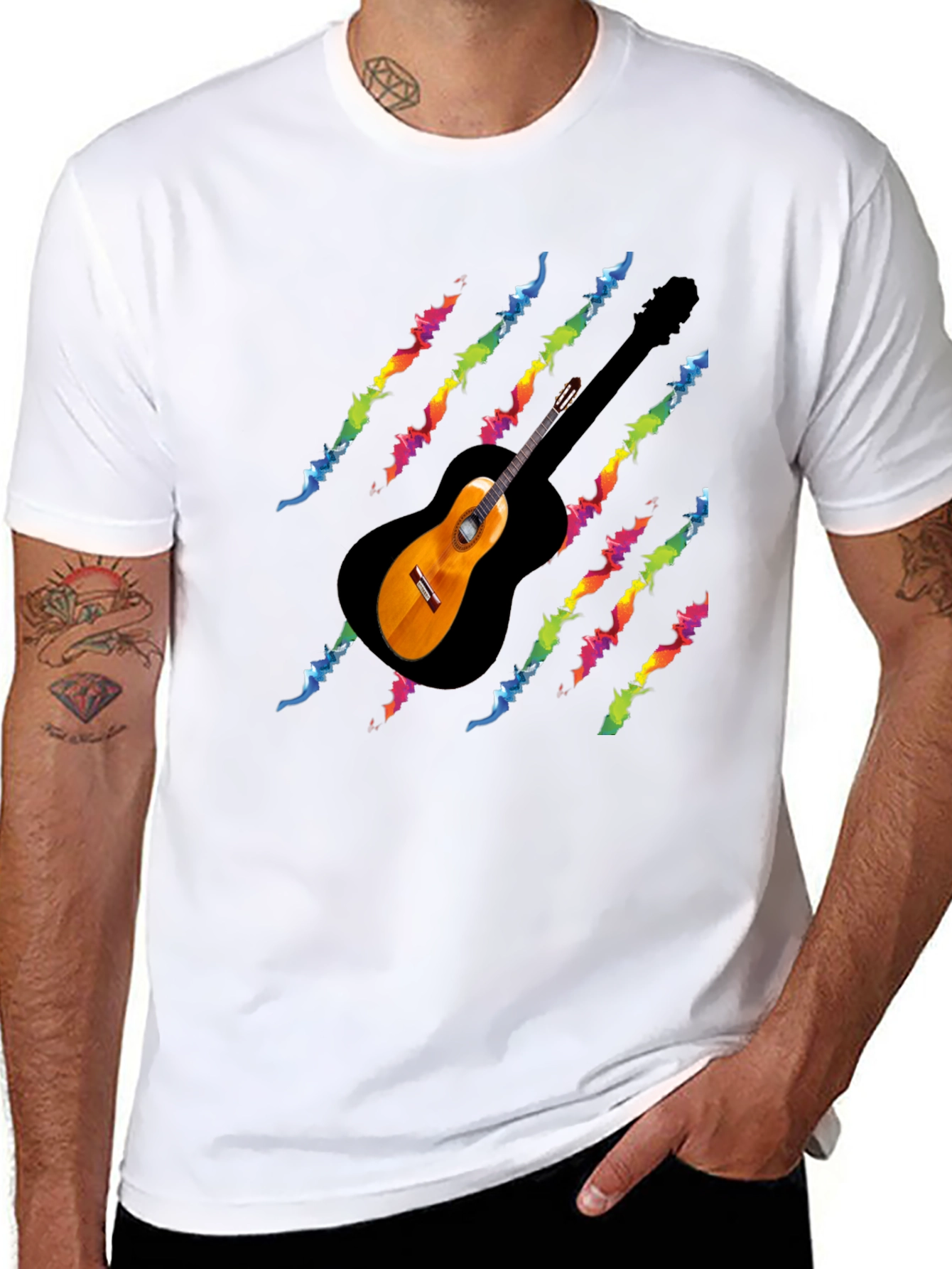 Guitar Rainbow Scratch T-Shirt - Black