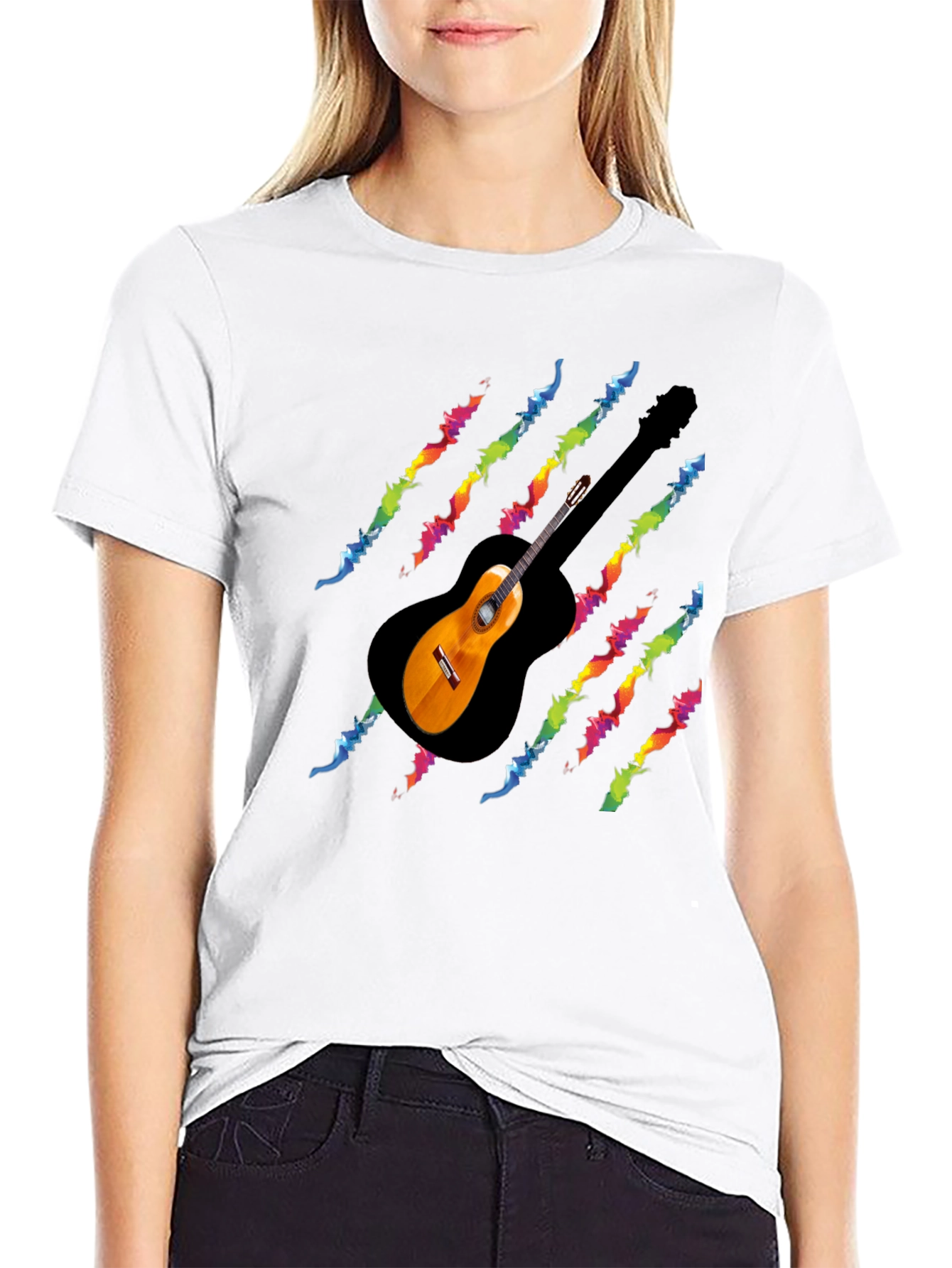 Guitar Rainbow Scratch T-Shirt - Black