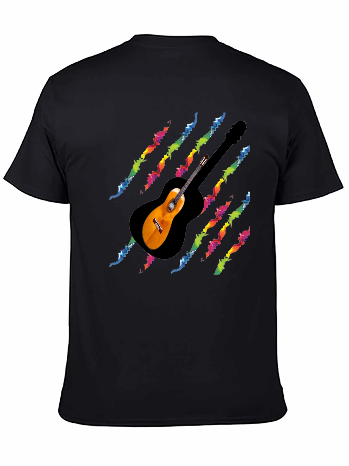 Guitar Rainbow Scratch T-Shirt - Black