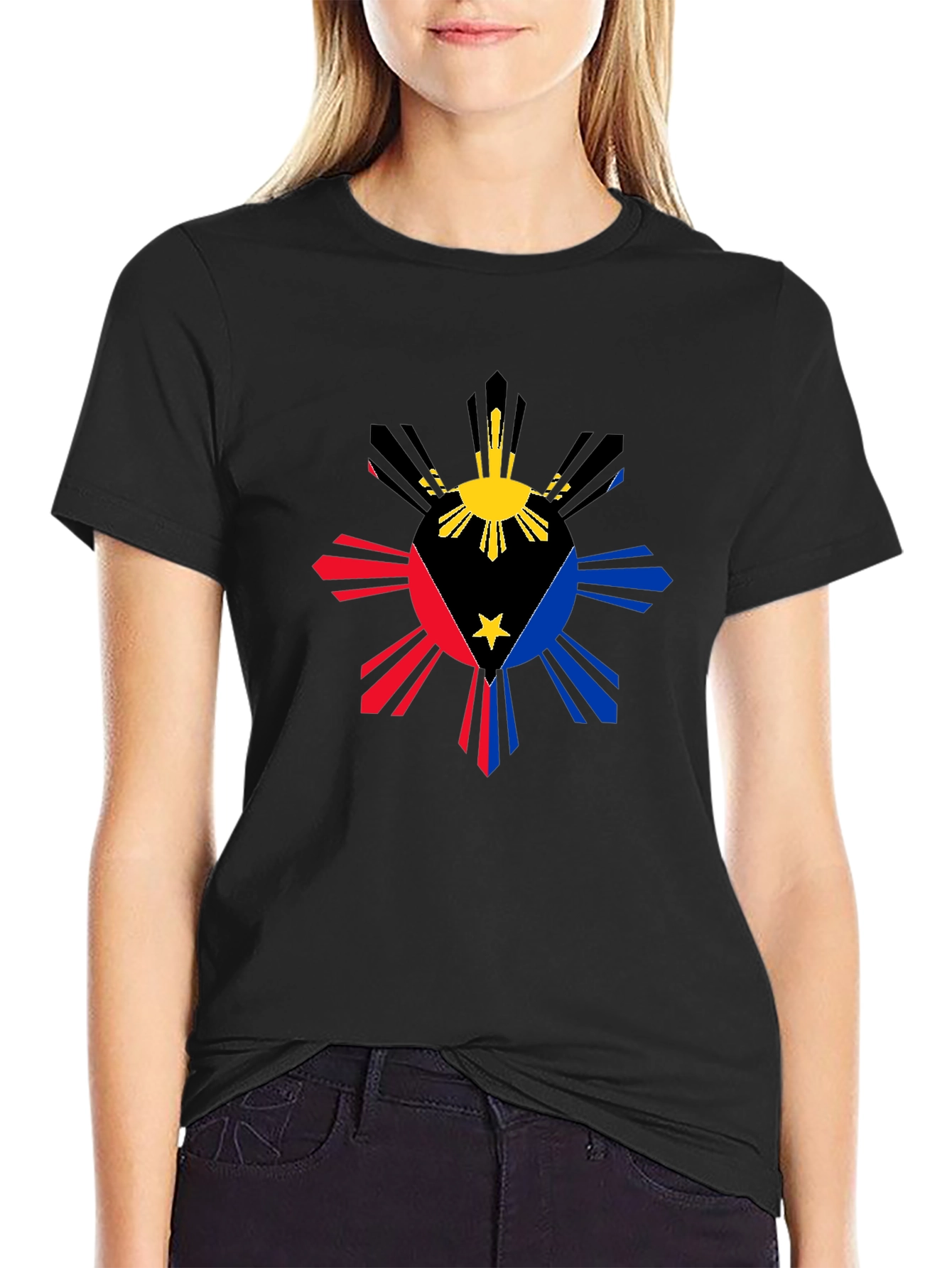 Philippine Flag Sun T-Shirt - Black Cotton Tee