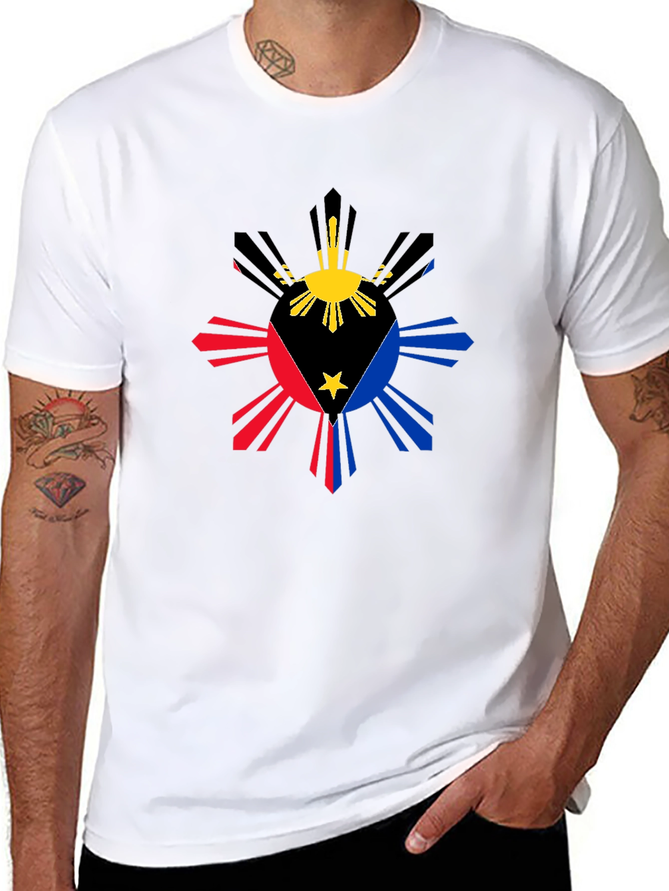 Philippine Flag Sun T-Shirt - Black Cotton Tee