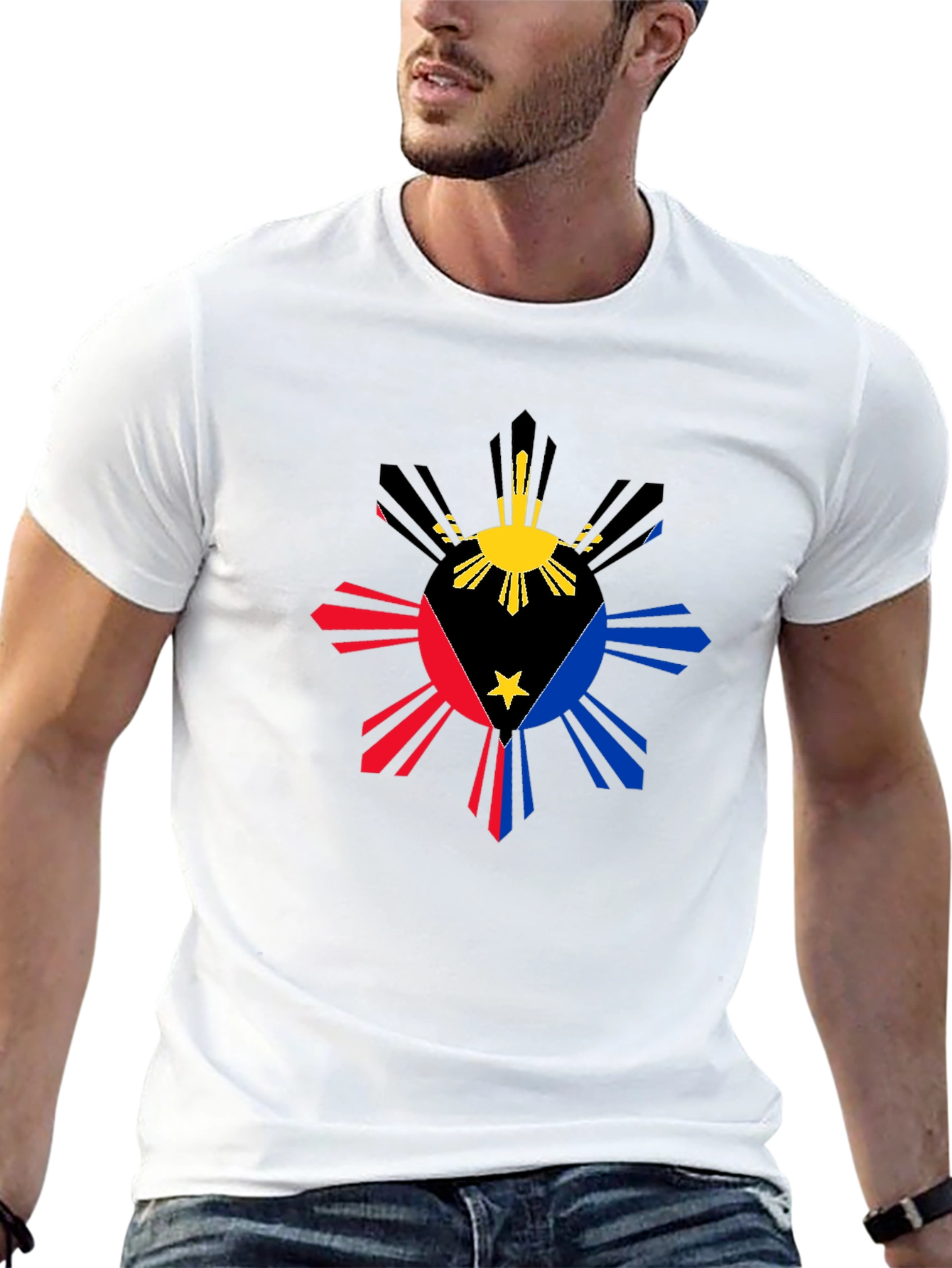 Philippine Flag Sun T-Shirt - Black Cotton Tee