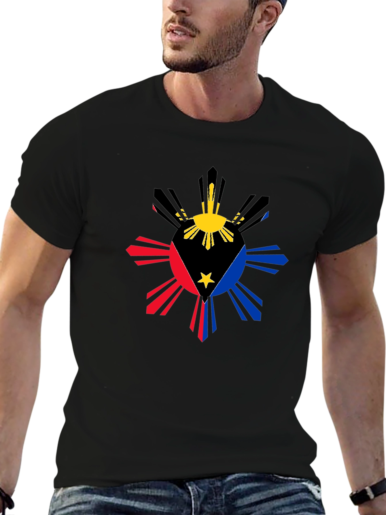 Philippine Flag Sun T-Shirt - Black Cotton Tee