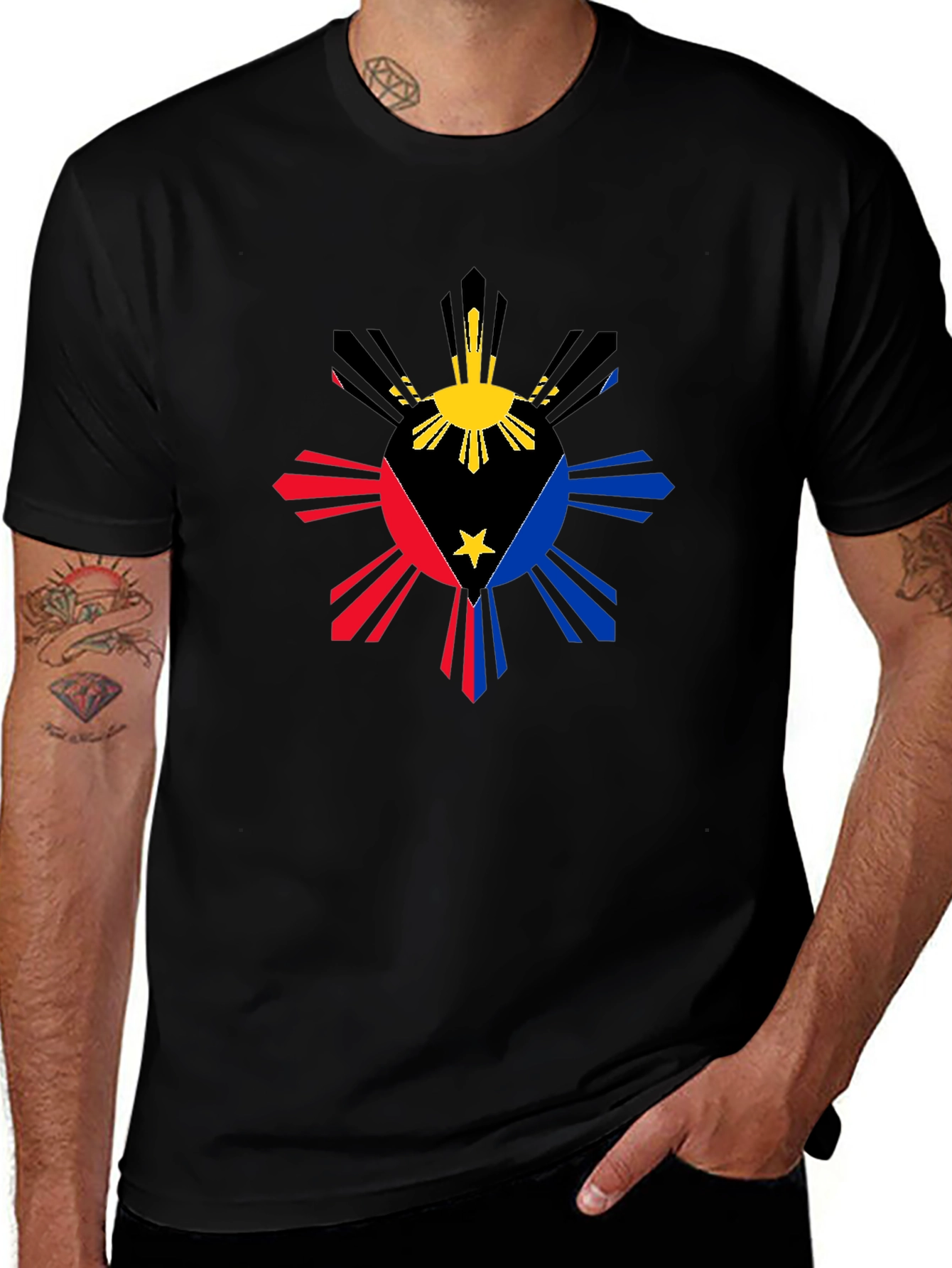 Philippine Flag Sun T-Shirt - Black Cotton Tee