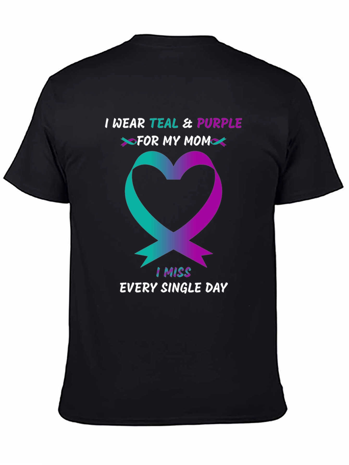 Teal & Purple Ribbon Heart T-Shirt - Missing Mom