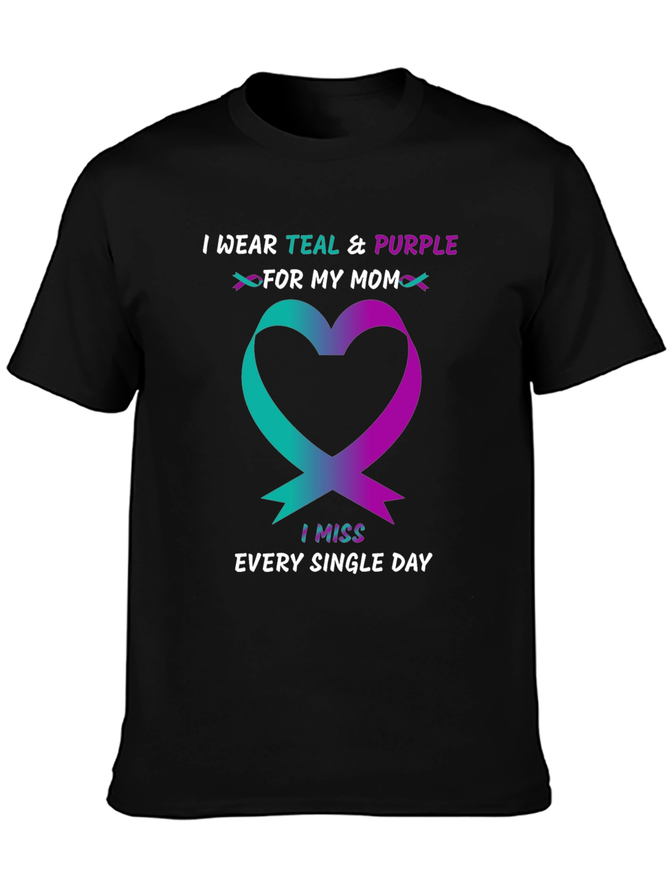 Teal & Purple Ribbon Heart T-Shirt - Missing Mom