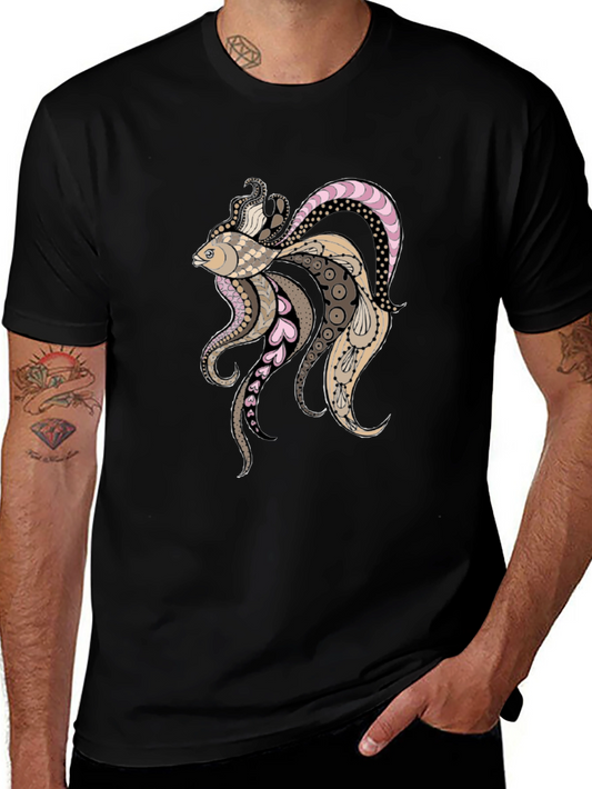 Artistic Koi Fish Graphic Black T-Shirt