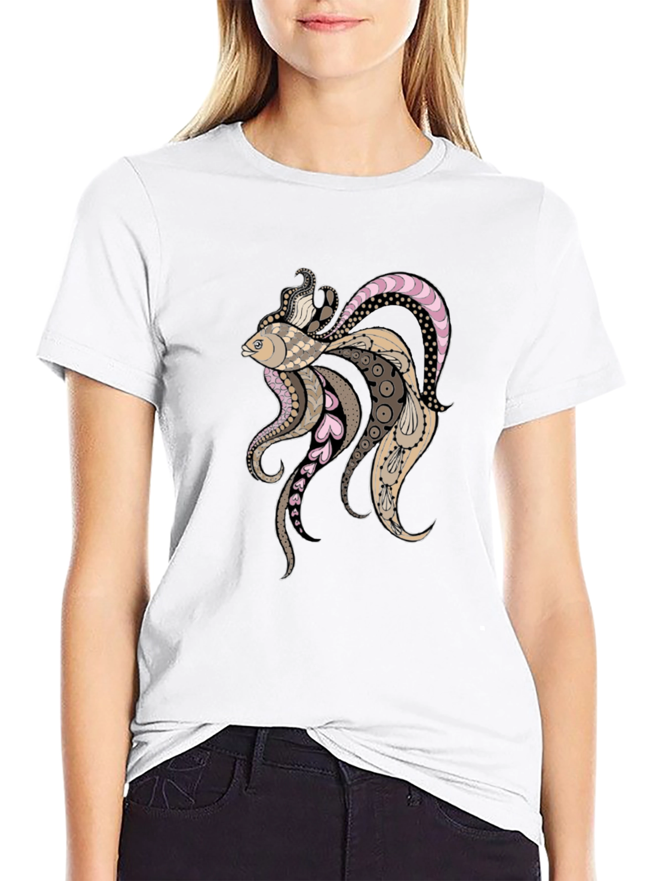 Artistic Koi Fish Graphic Black T-Shirt