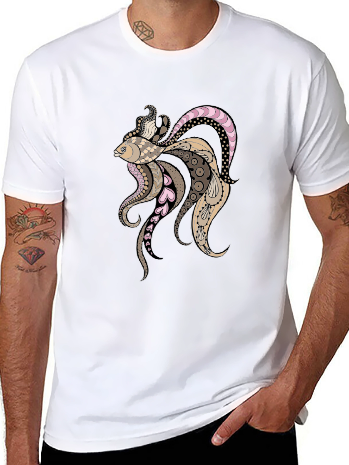 Artistic Koi Fish Graphic Black T-Shirt