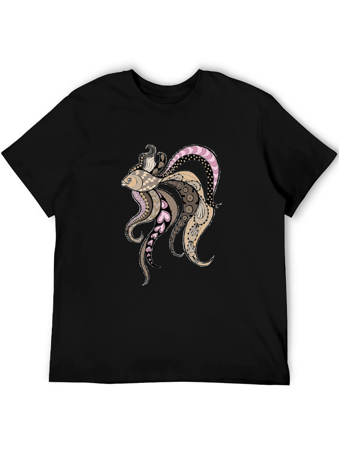 Artistic Koi Fish Graphic Black T-Shirt