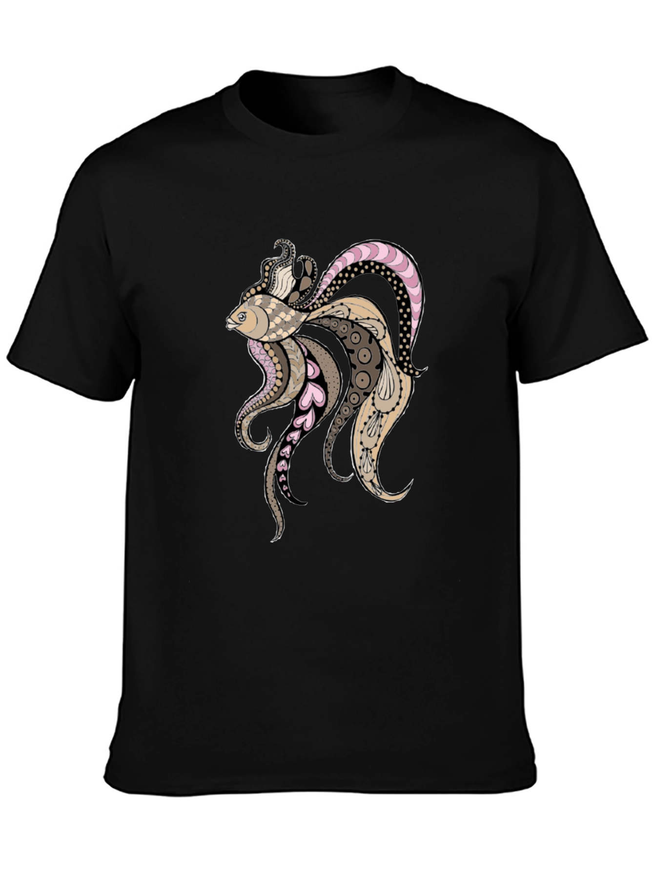 Artistic Koi Fish Graphic Black T-Shirt