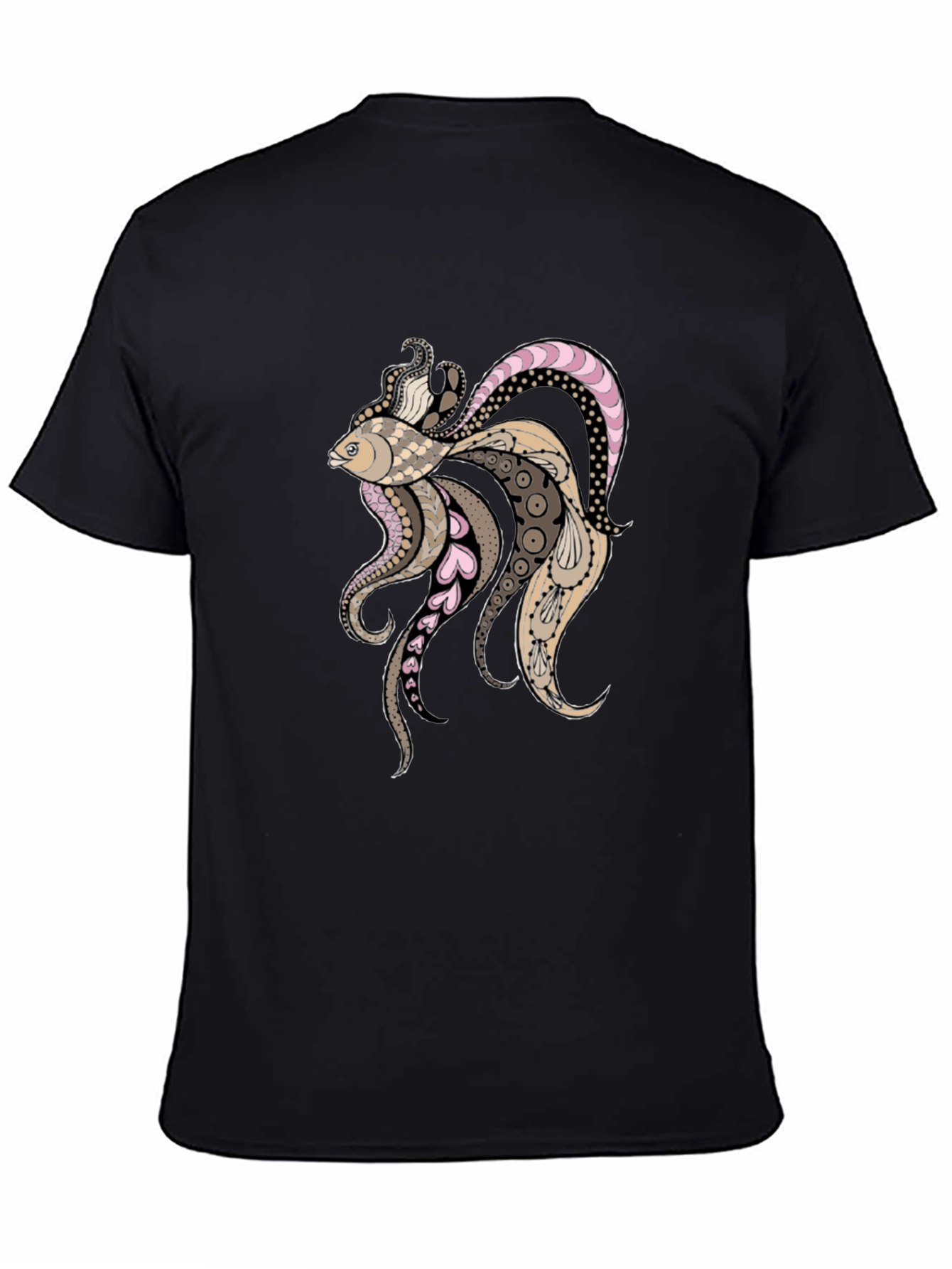 Artistic Koi Fish Graphic Black T-Shirt