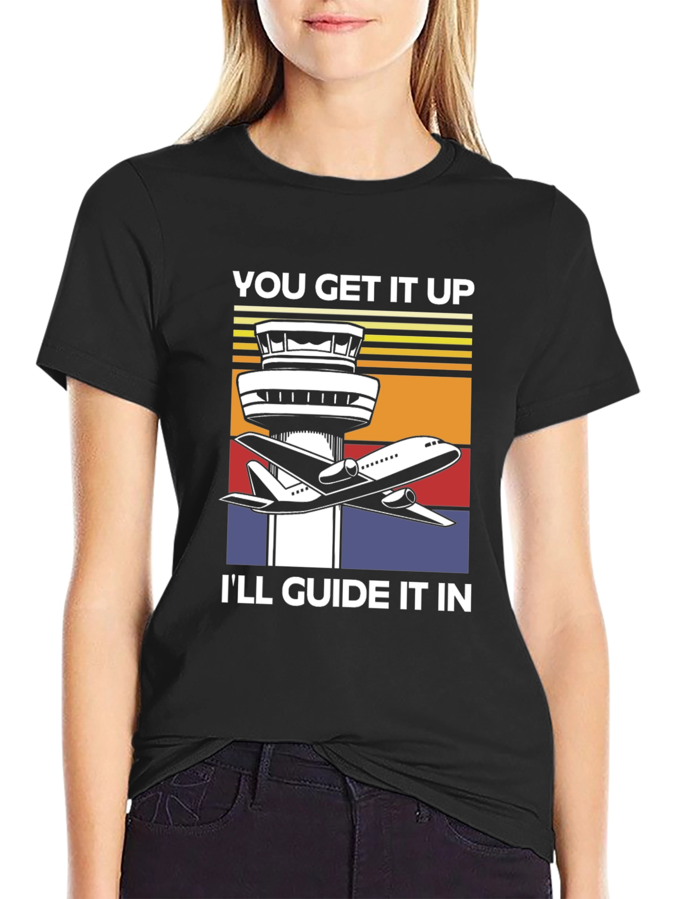 Airport Control Tower & Plane Graphic T-Shirt