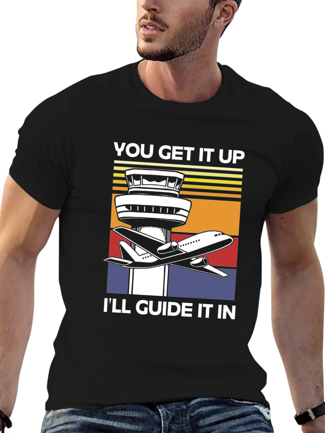 Airport Control Tower & Plane Graphic T-Shirt