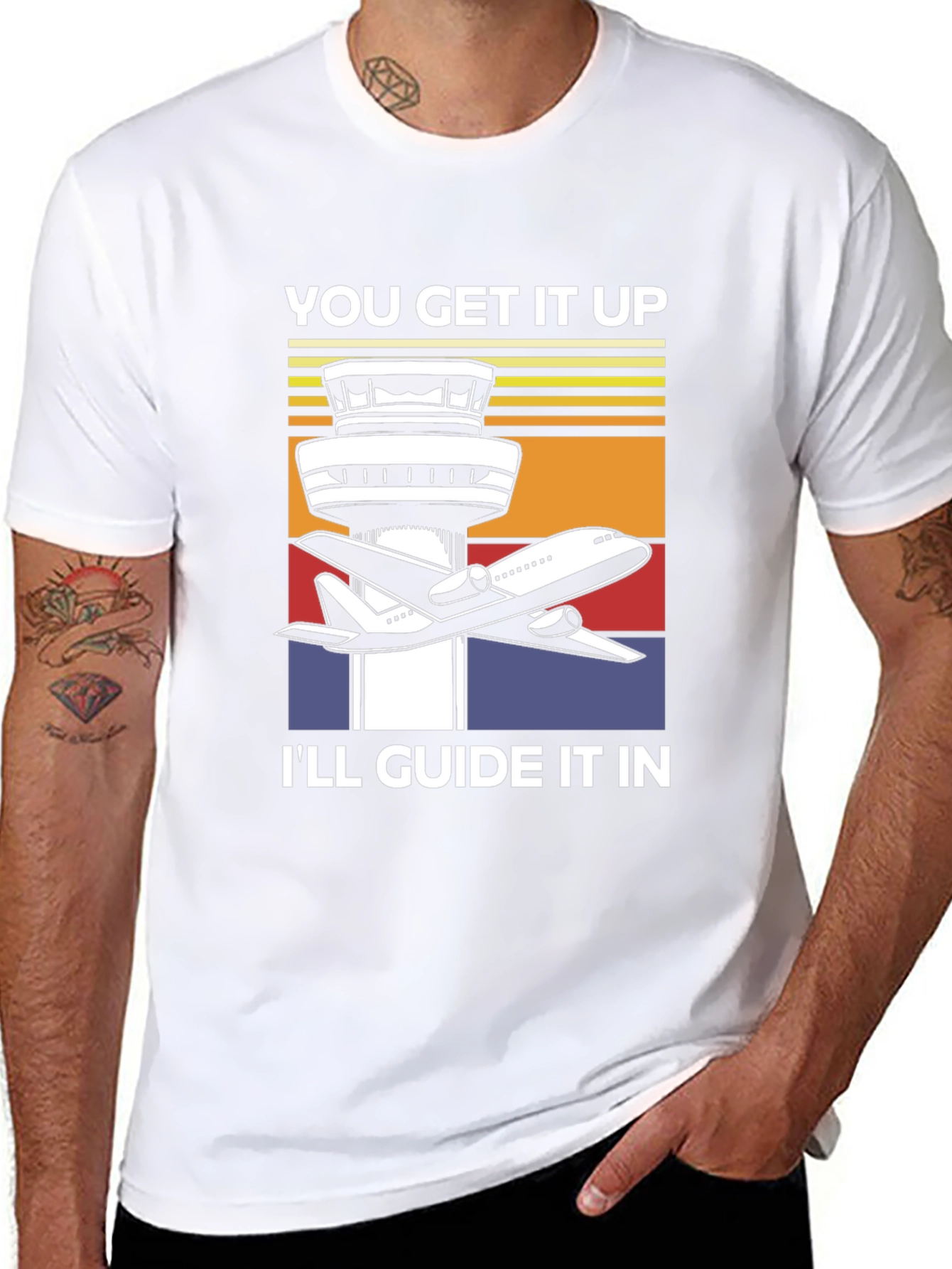 Airport Control Tower & Plane Graphic T-Shirt