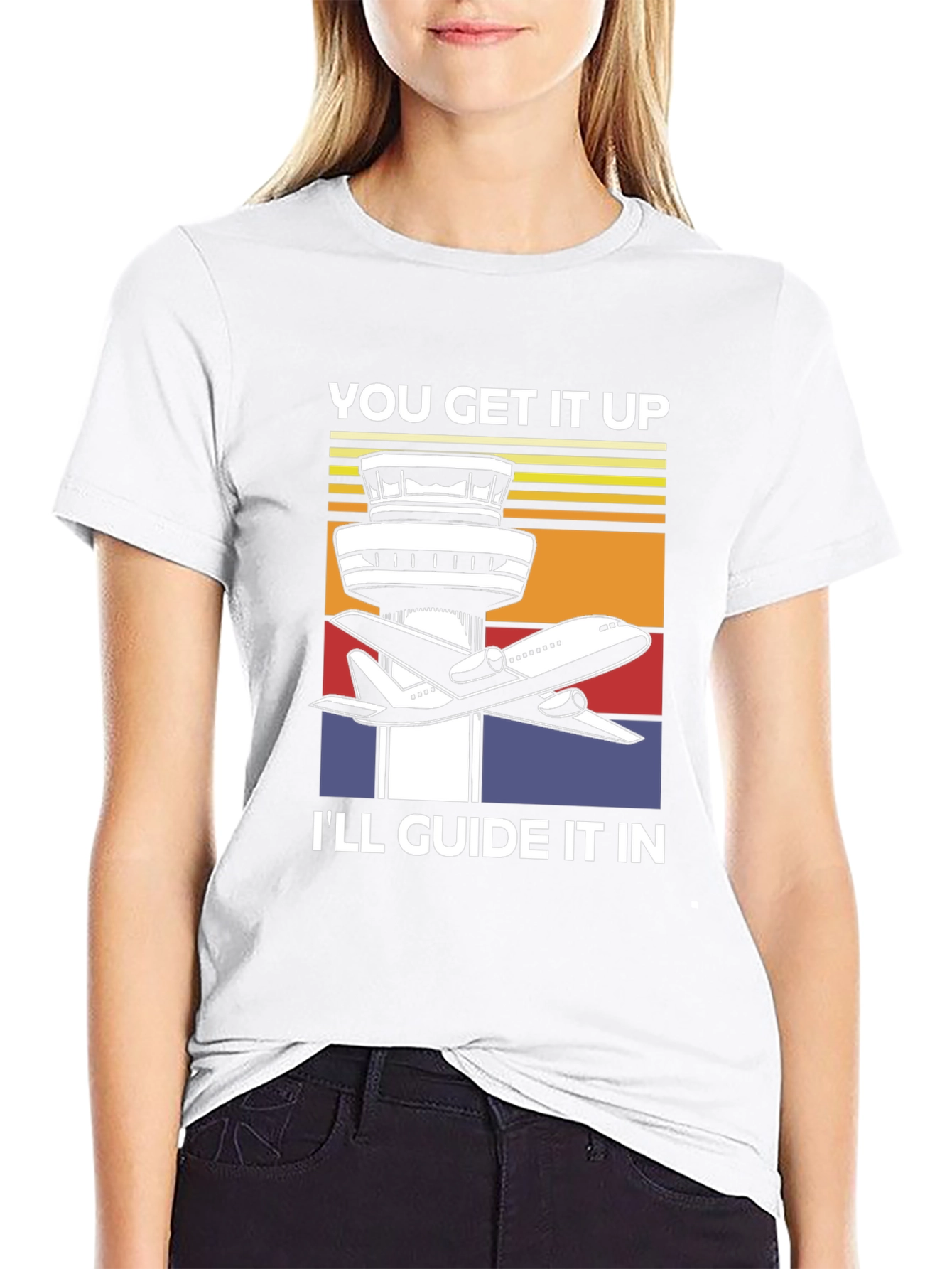 Airport Control Tower & Plane Graphic T-Shirt