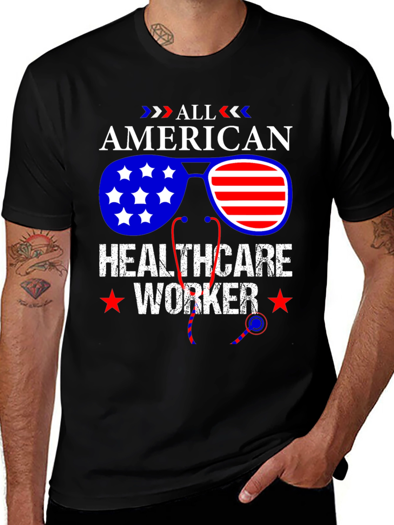 All American Healthcare Worker Patriotic T-Shirt