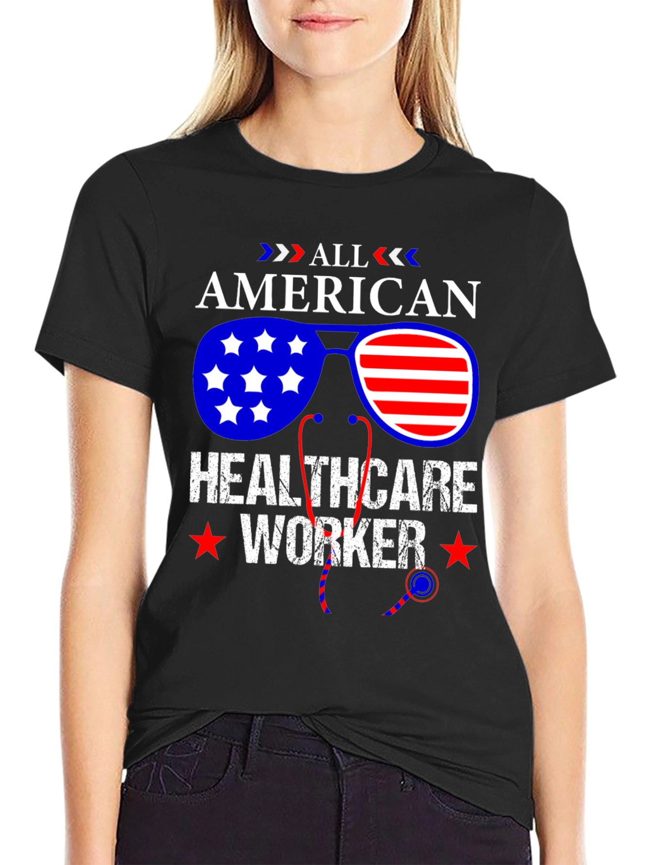 All American Healthcare Worker Patriotic T-Shirt