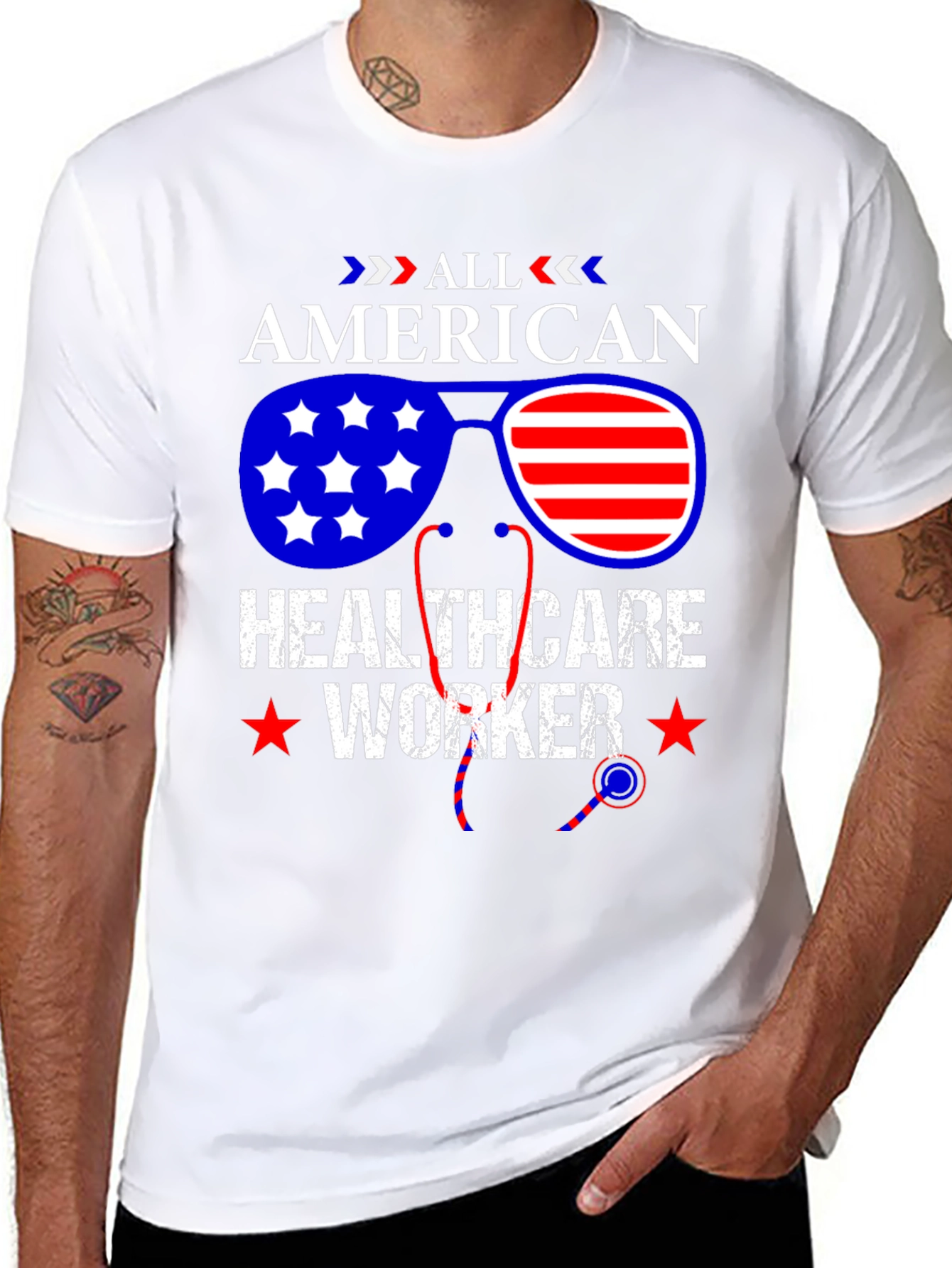 All American Healthcare Worker Patriotic T-Shirt