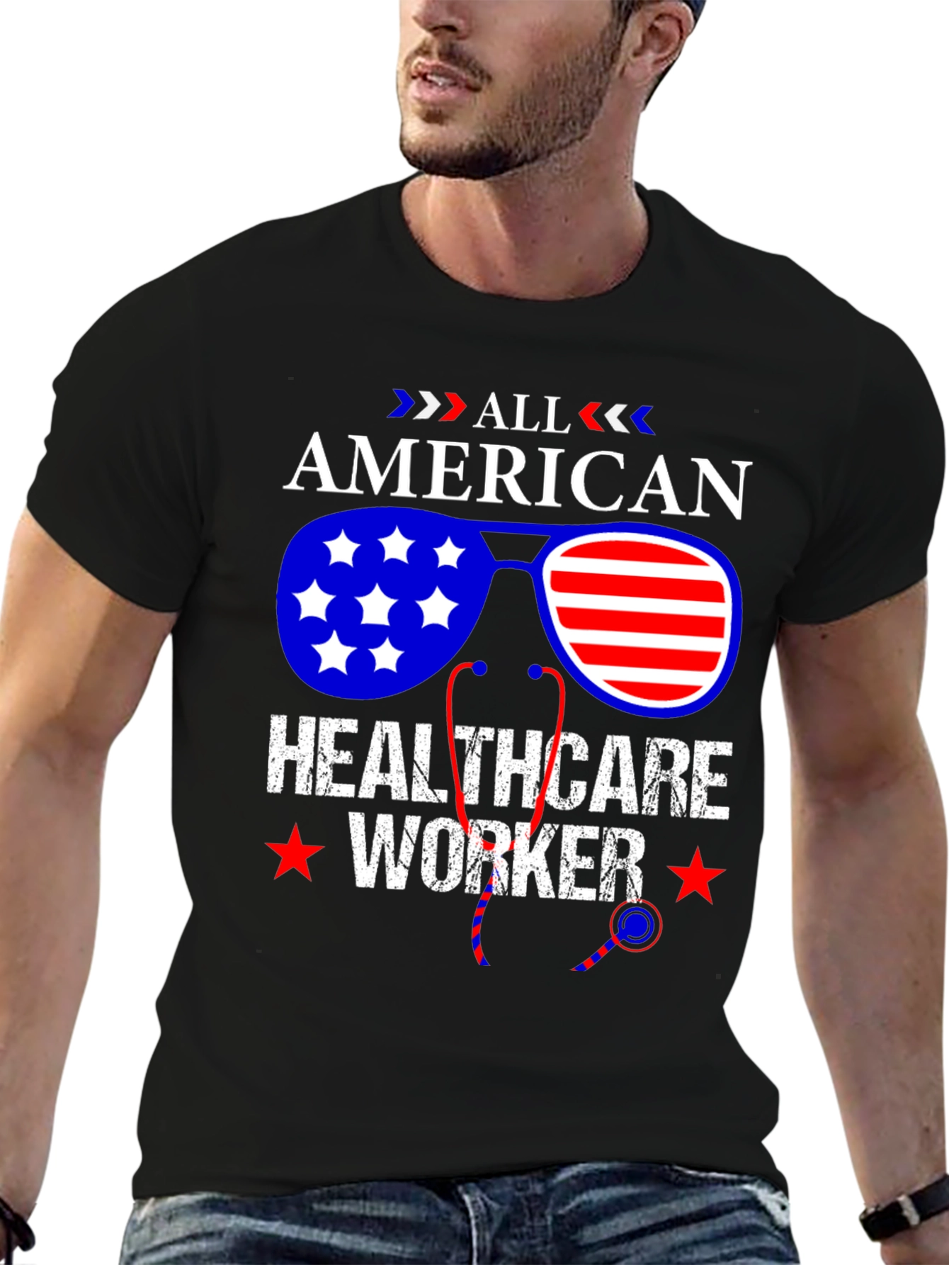 All American Healthcare Worker Patriotic T-Shirt