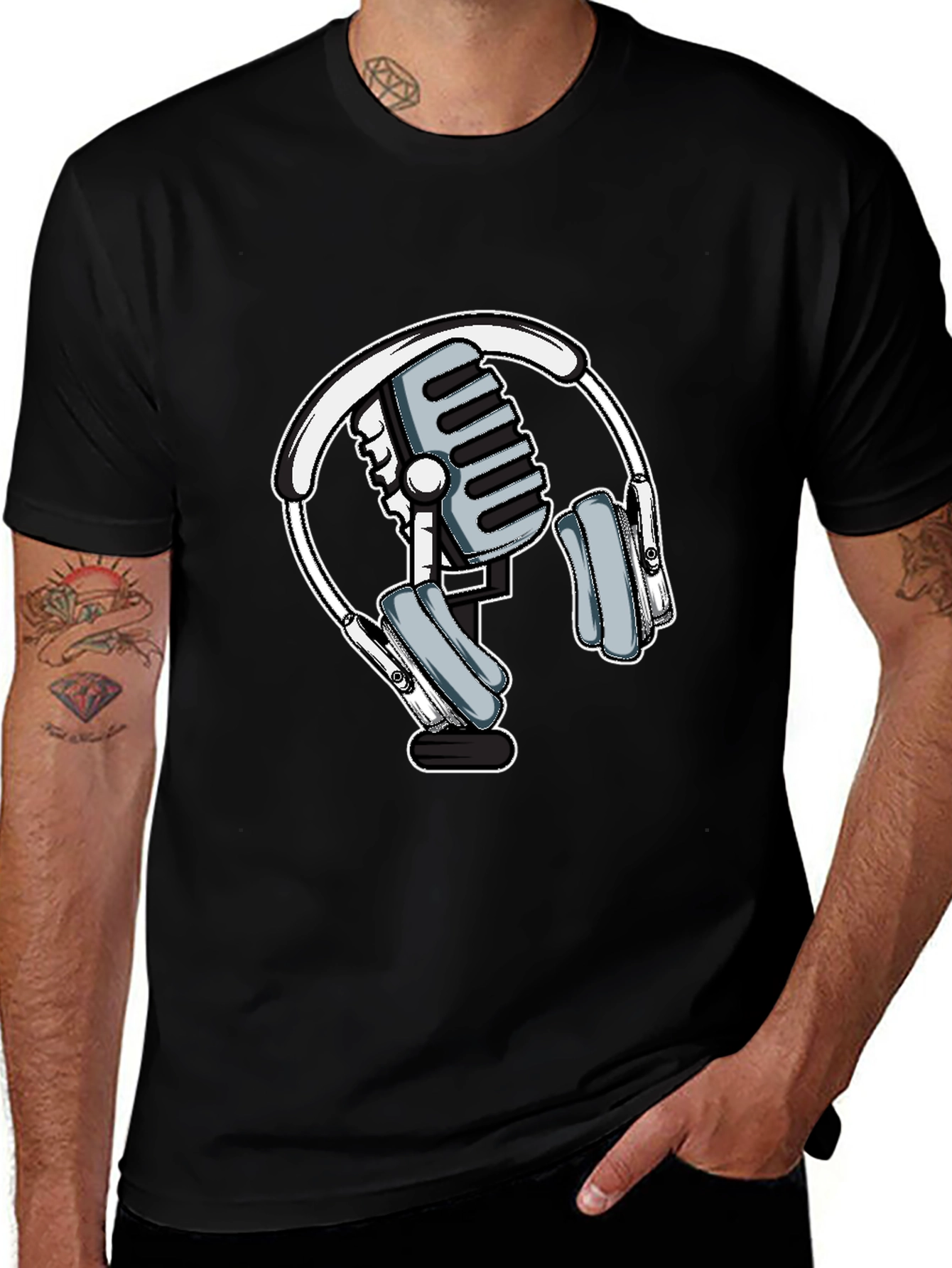 Microphone and Headphone Graphic T-Shirt
