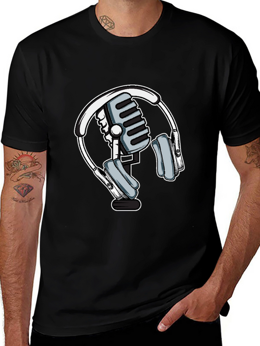 Microphone and Headphone Graphic T-Shirt