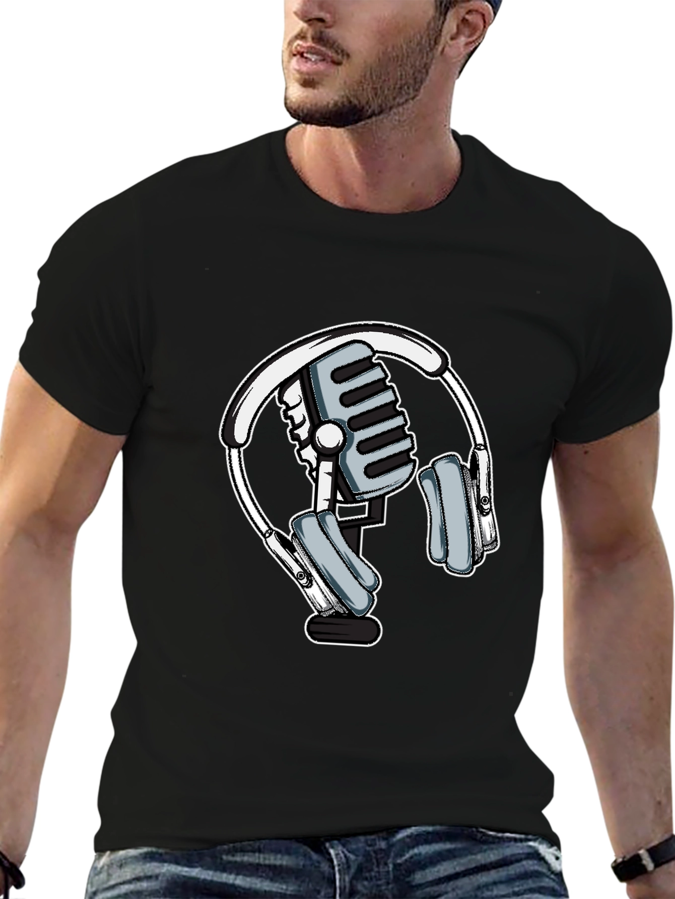 Microphone and Headphone Graphic T-Shirt