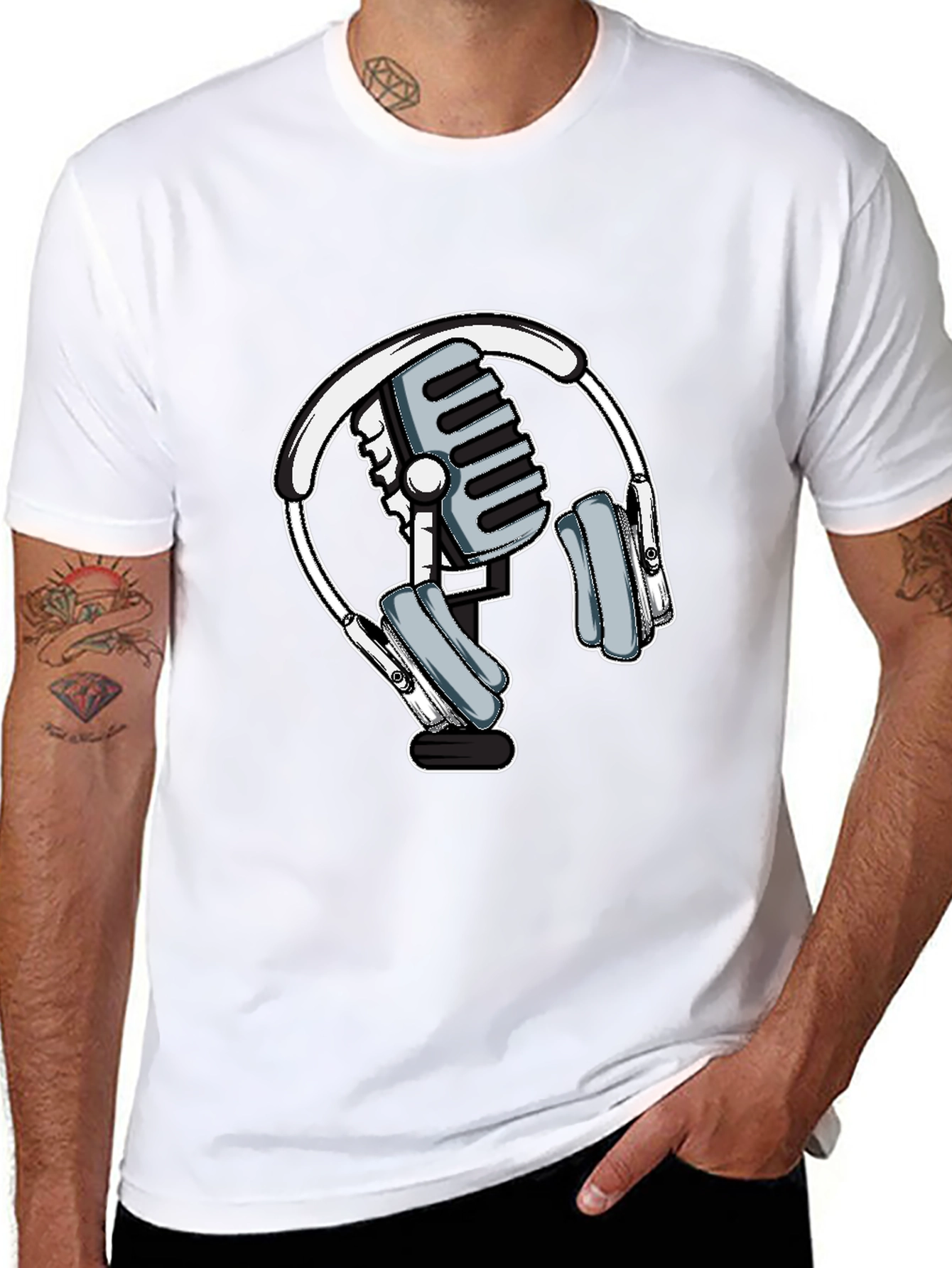 Microphone and Headphone Graphic T-Shirt