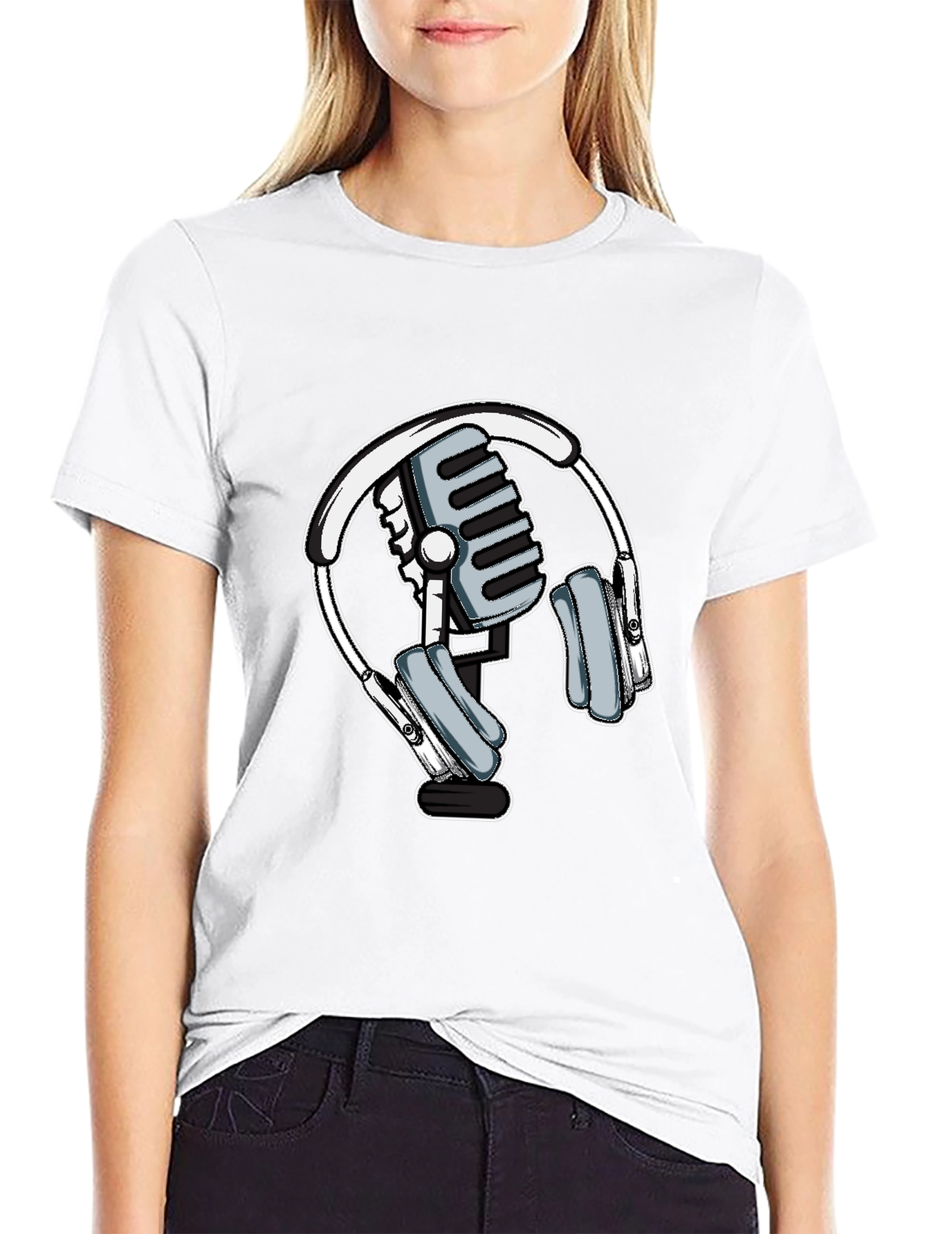Microphone and Headphone Graphic T-Shirt