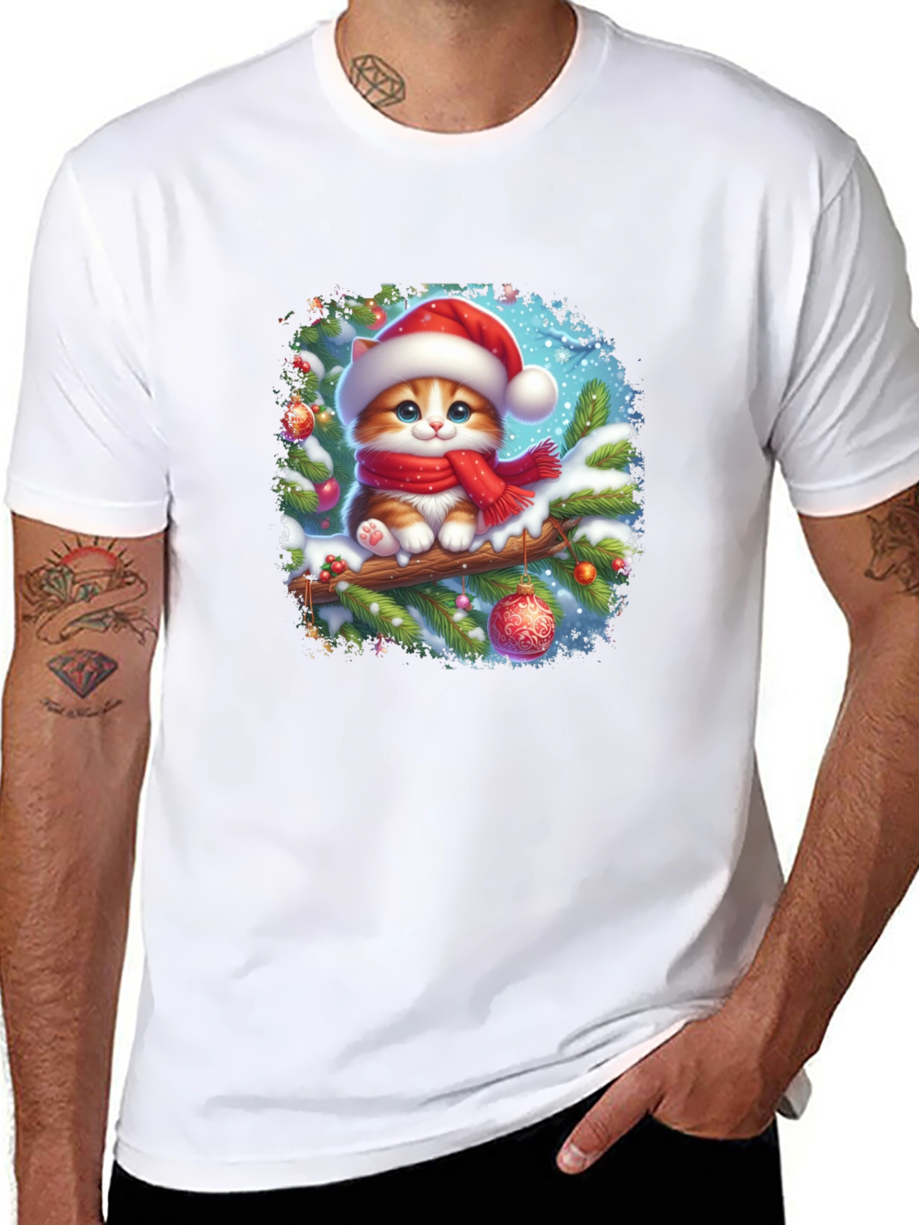 Festive Christmas Cat T-Shirt
