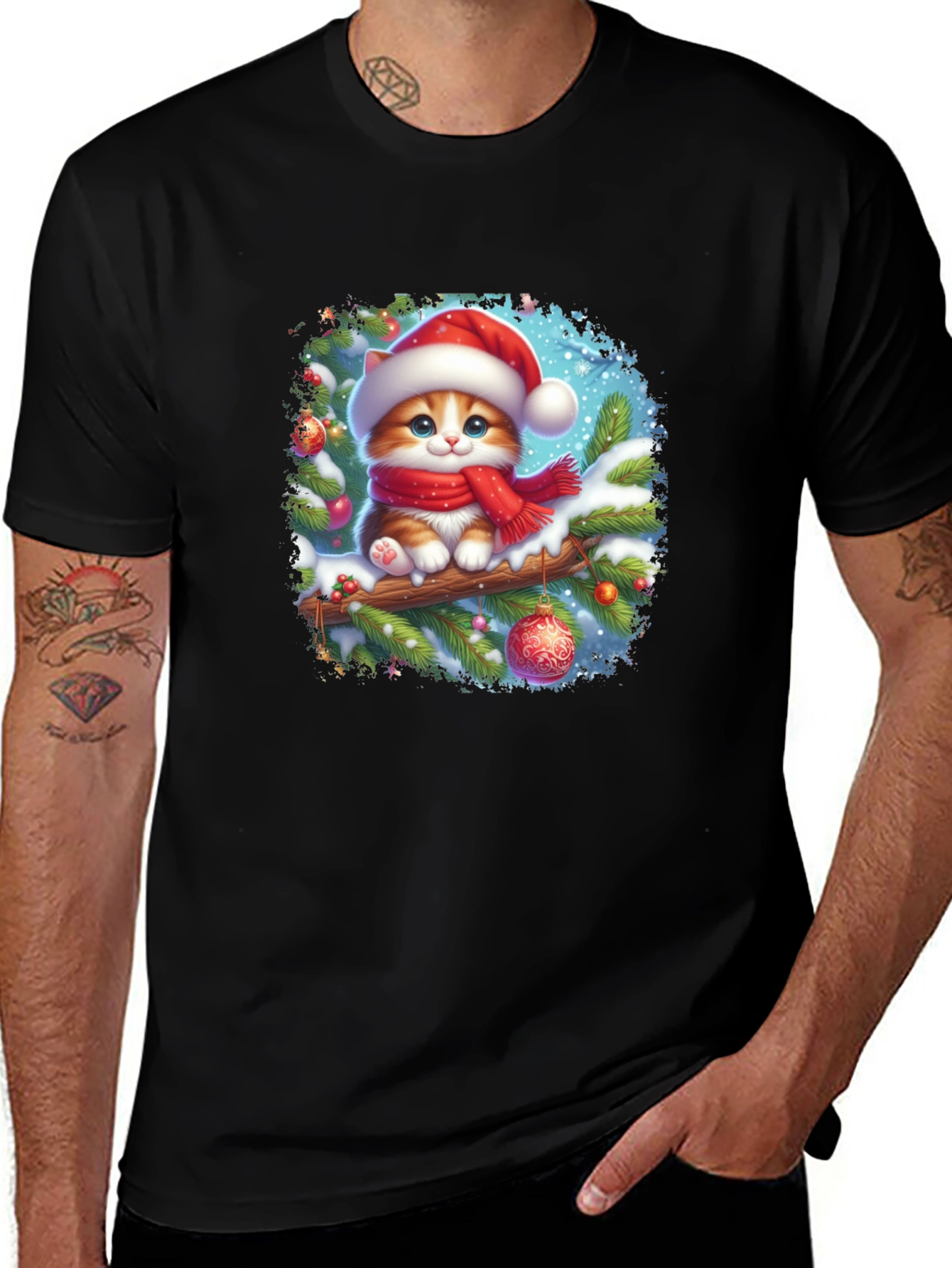 Festive Christmas Cat T-Shirt