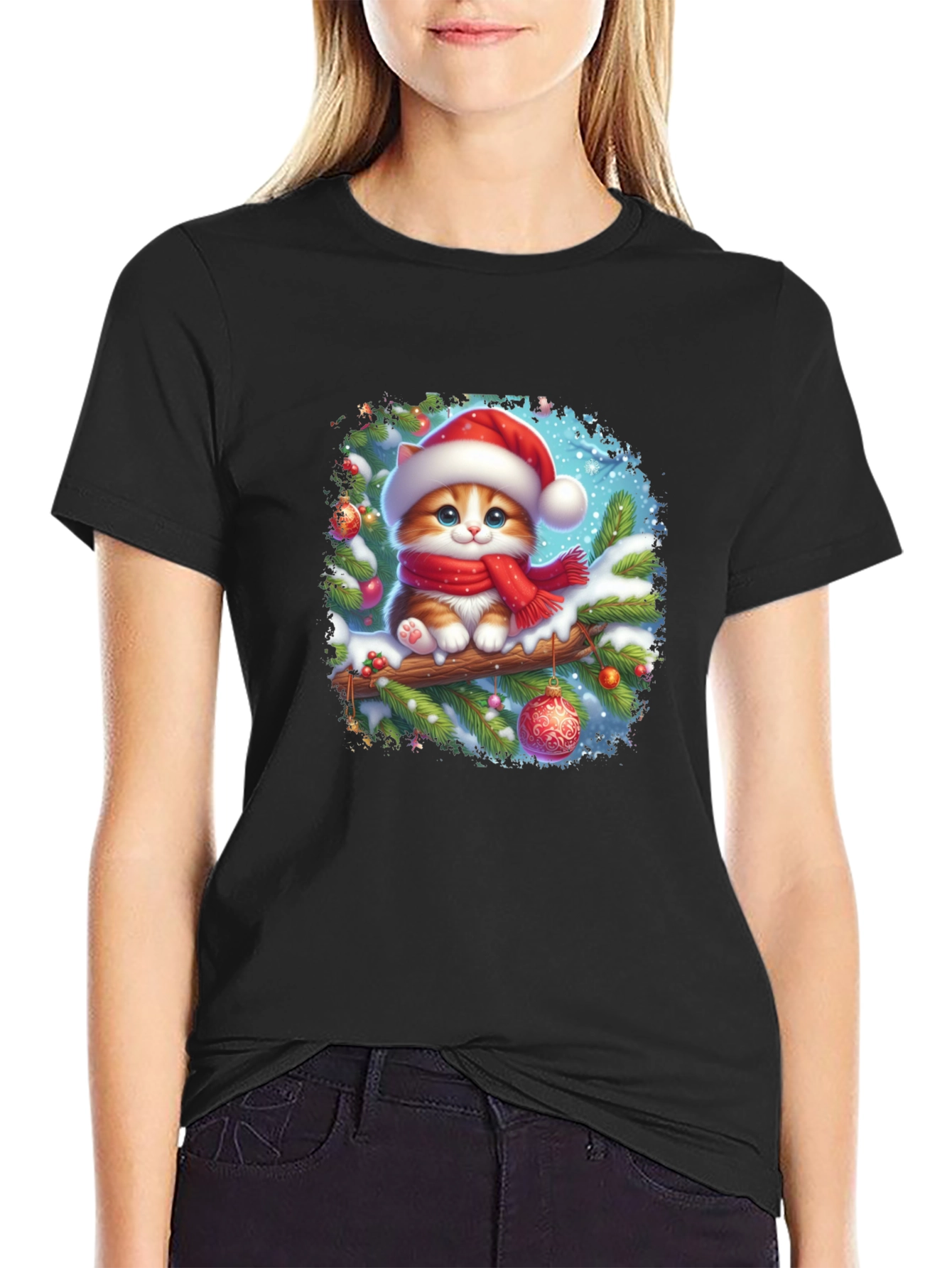 Festive Christmas Cat T-Shirt