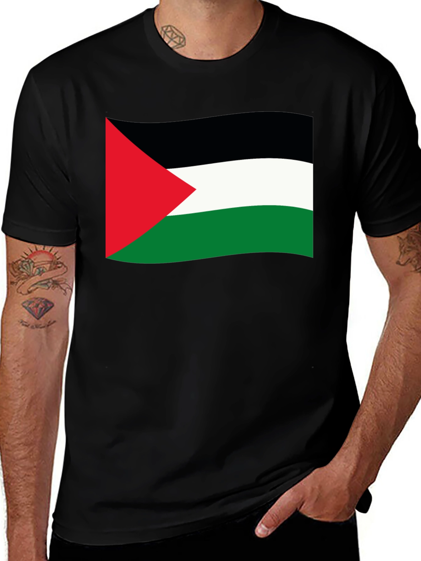 Palestine Flag T-Shirt - Black Casual Tee