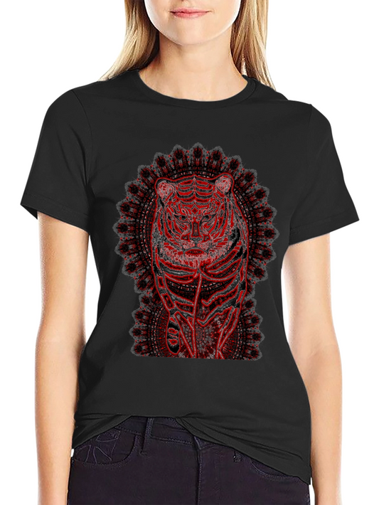 Red Tiger Mandala Graphic Black T-Shirt